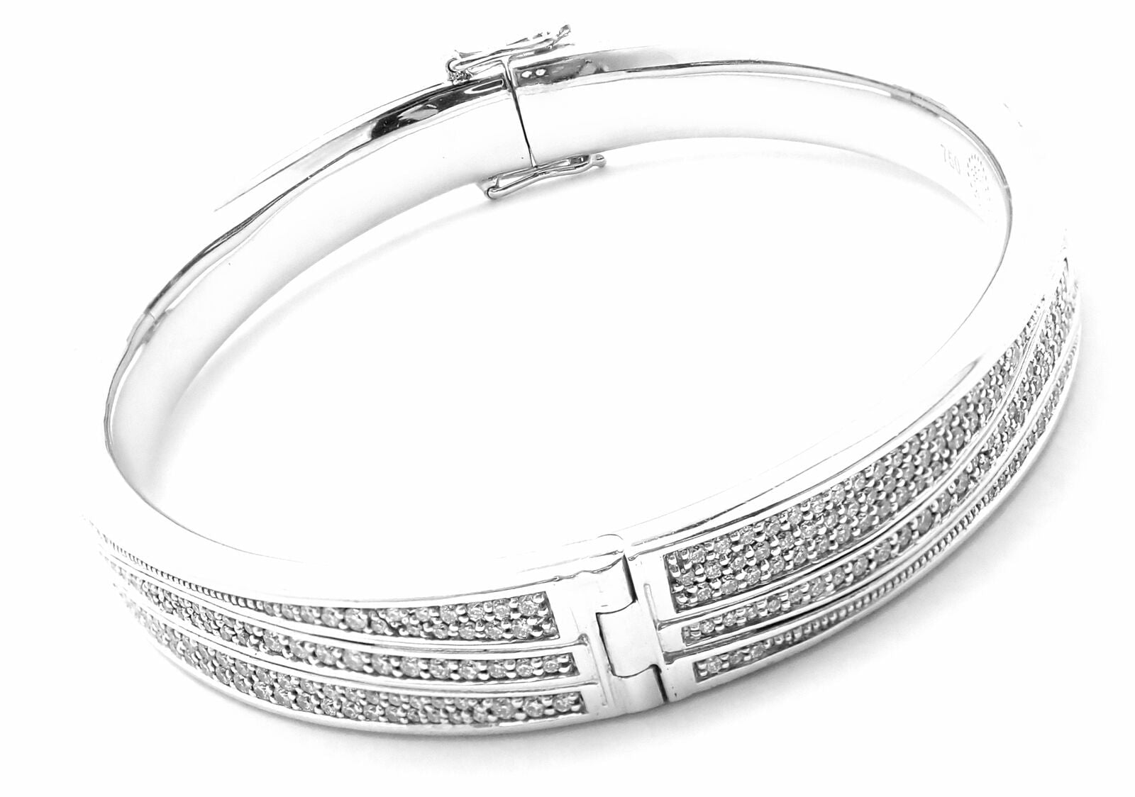 Authentic Georg Jensen Fusion 18k White Gold Pave Diamond Bangle Bracelet - Luxury Jewelry for Women, Perfect for Weddings & Special Occasions
