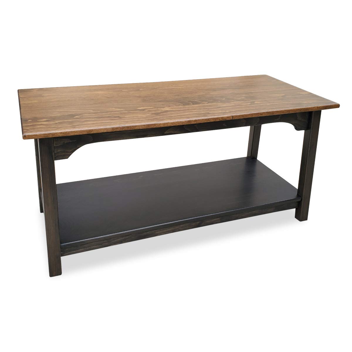 Rustic Wood Shaker Coffee Table with 2-Tier Shelves - Amish Farmhouse Style, Durable Solid Wood Construction - 44
