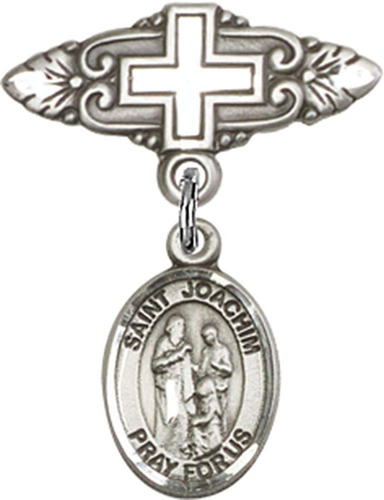 Sterling Silver Baby Badge with St. Joachim Charm & Cross Pin - Religious Jewelry for Christening, Baptism & First Communion Gifts - Handmade in USA