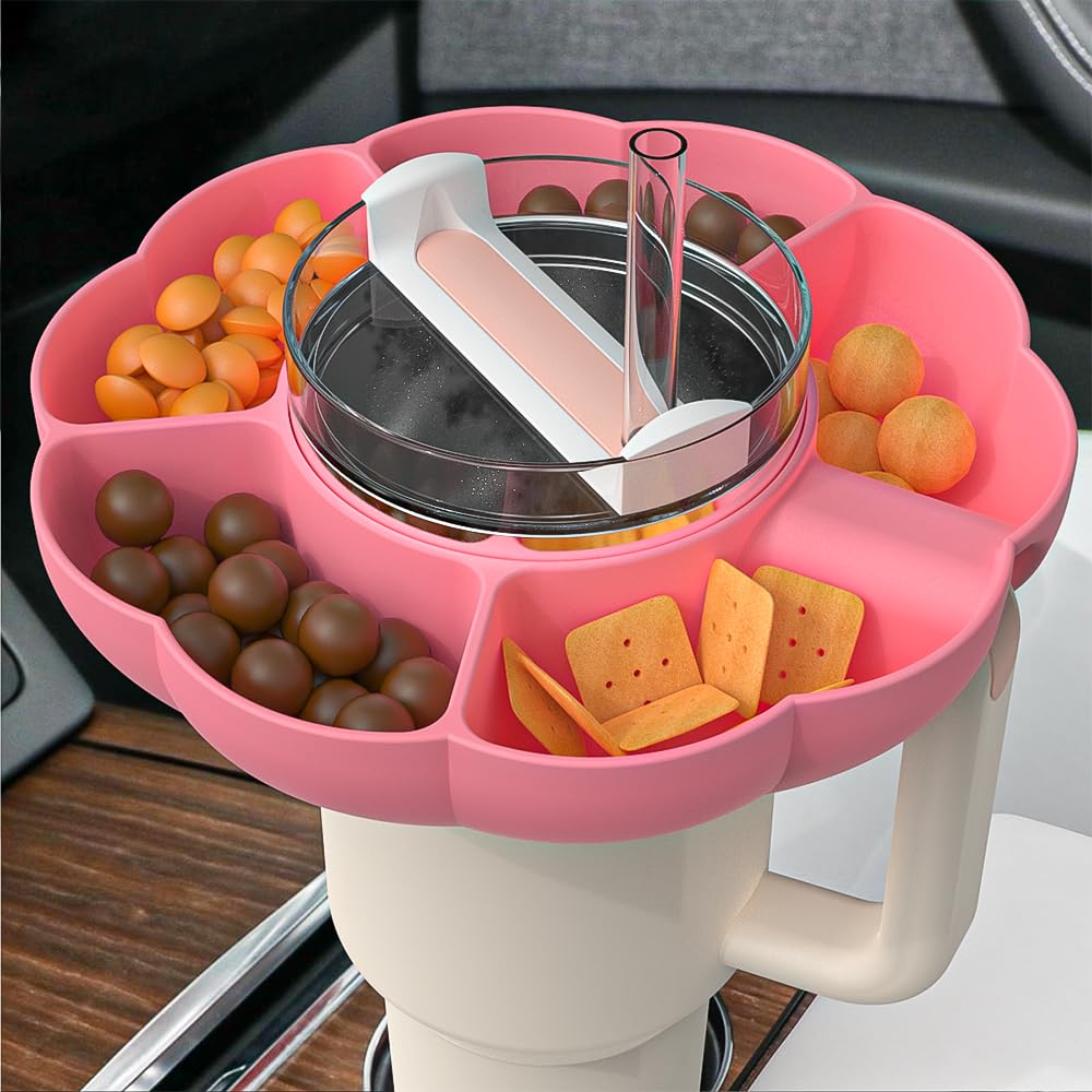 Stanley 40 Oz Tumbler Snack Bowl - Reusable Silicone Snack Tray & Cup Accessories for Stanley Cups - Perfect for Snacks, Fruits, Nuts While Driving, Hiking or Office Use (Pink)