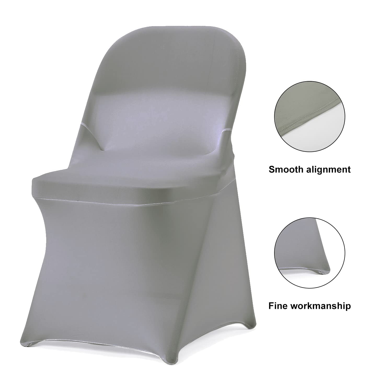 12-Pack Stretch Spandex Chair Slipcovers - Gray Folding Chair Covers for Dining Room, Wedding, Banquet & Party - Washable Fabric Protectors for Home, Office and Event Decor