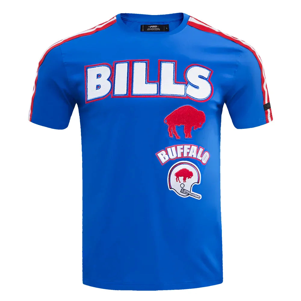 Buffalo Bills Retro Classic Chenille Striped Tee Shirt for Men - Vintage NFL Football Jersey Style - Perfect for Game Day, Tailgating & Fan Apparel