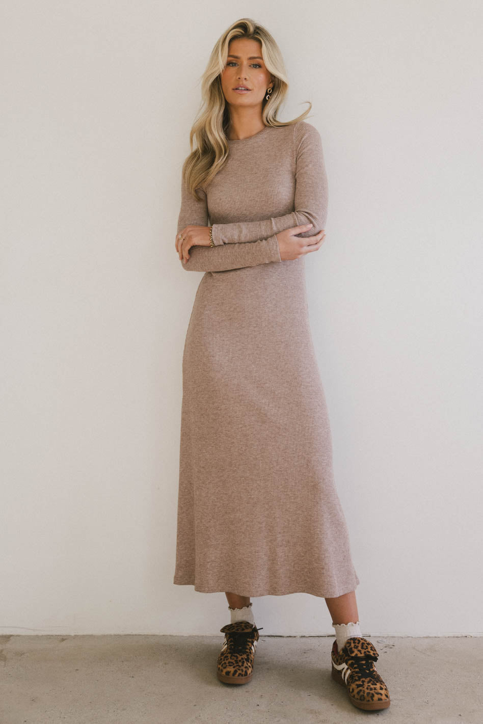 Lynette Ribbed Maxi Dress in Taupe - Women's Elegant Bodycon Long Dress for Evening Party & Special Occasions | FINAL SALE
