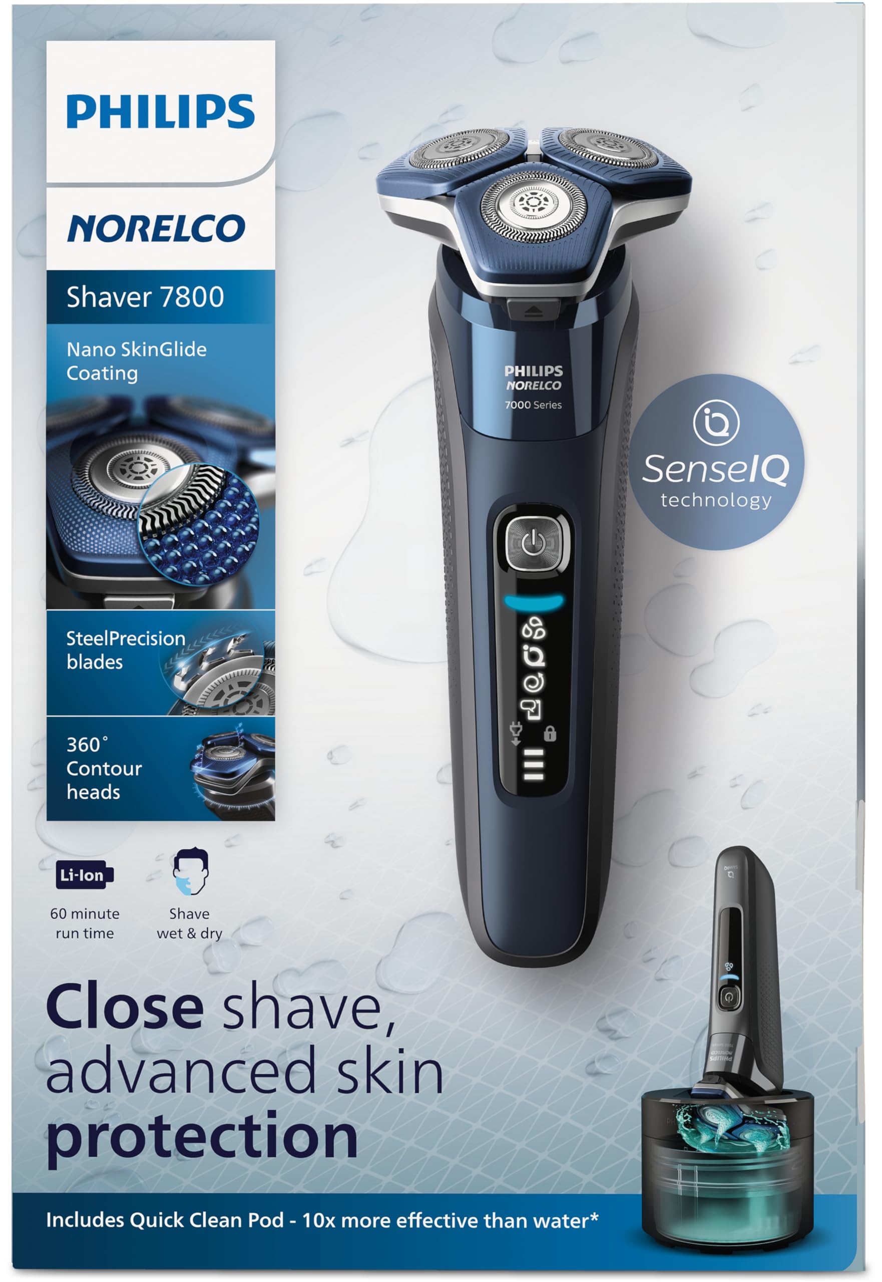 Philips Norelco S7885/85 Electric Shaver 7800 - Rechargeable Wet & Dry Men's Shaver with SenseIQ Technology, Quick Clean Pod, Charging Stand & Travel Case - Precision Pop-up Trimmer for Smooth Shaving at Home or Travel