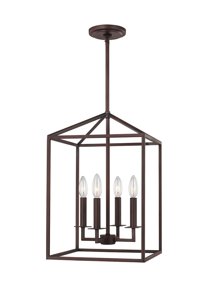 Generation Lighting 4-Light Perryton Pendant Light Fixture in Bronze (Model 5215004-710) - Modern Ceiling Light for Home Decor with 60W Torpedo Bulbs - Perfect for Foyer, Living Room, Dining Room and Bedroom Lighting