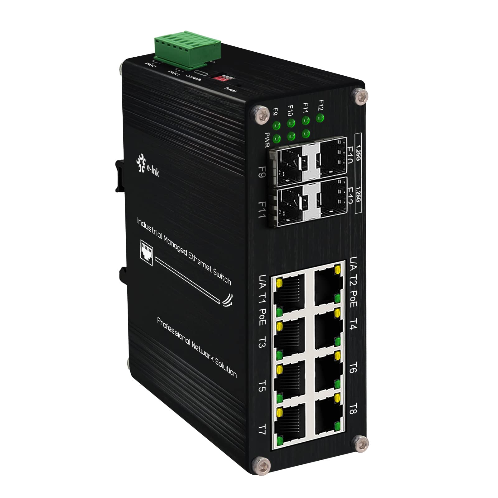 8-Port Industrial L2 Managed Gigabit PoE Fiber Switch with 4 SFP Slots - 802.3at 30W, VLAN, QoS, IGMP Support - DIN Rail Mount for Harsh Environments - Ideal for Factory Automation, Security Systems & Smart Buildings
