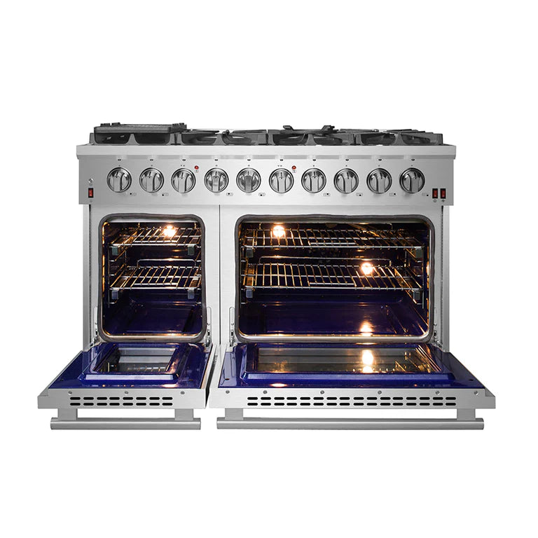 Premium Forno 48-Inch Gas Range, Range Hood, 36-Inch Refrigerator & Dishwasher Bundle - Complete Kitchen Appliance Package for Modern Homes & Professional Chefs