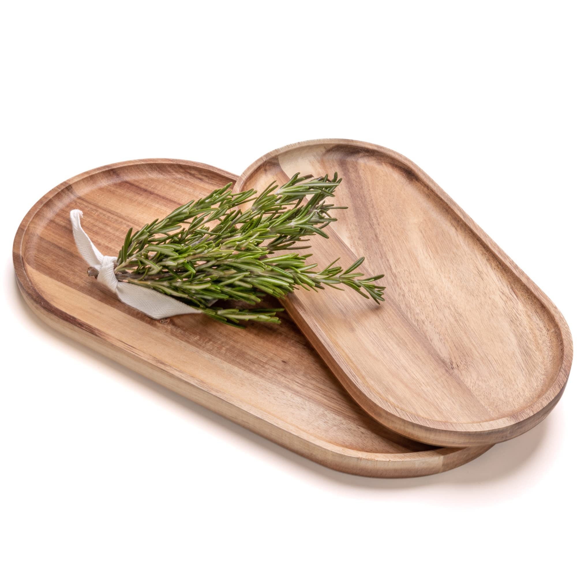 Acacia Wood Serving Trays Set of 2 - 14x7 & 11x5.5 Inch Rectangular and Oval Wooden Platters for Charcuterie, Cheese, Bread, Fruits, Vegetables, Dips, Sushi - Rustic Kitchen & Dining Serving Dishes - Perfect for Entertaining, Parties, and Home Decor