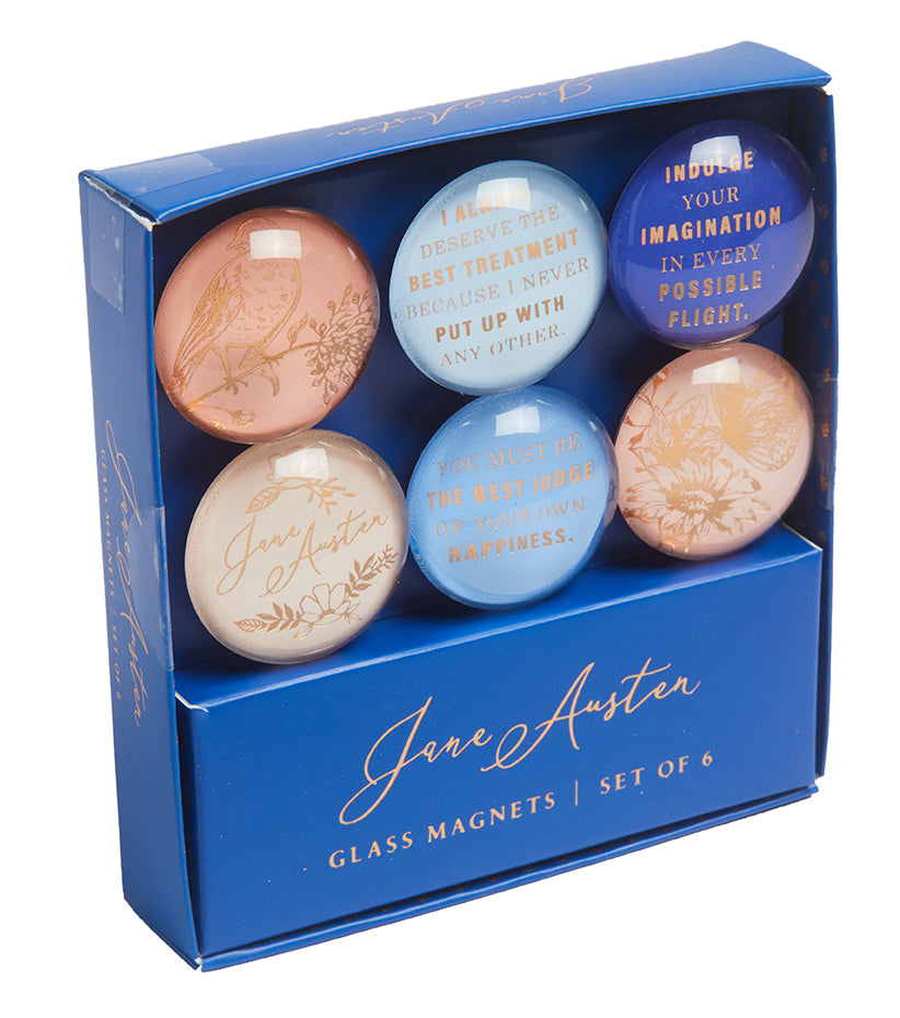 Jane Austen Glass Magnets Set of 6 - Elegant Literary Fridge Magnets for Book Lovers, Perfect for Home, Office & Gifts