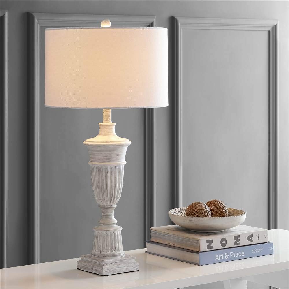 SAFAVIEH Kylen Rustic Farmhouse White 31-inch Table Lamp Set of 2 with LED Bulbs - Perfect for Bedroom, Living Room, Home Office & Nightstand Lighting