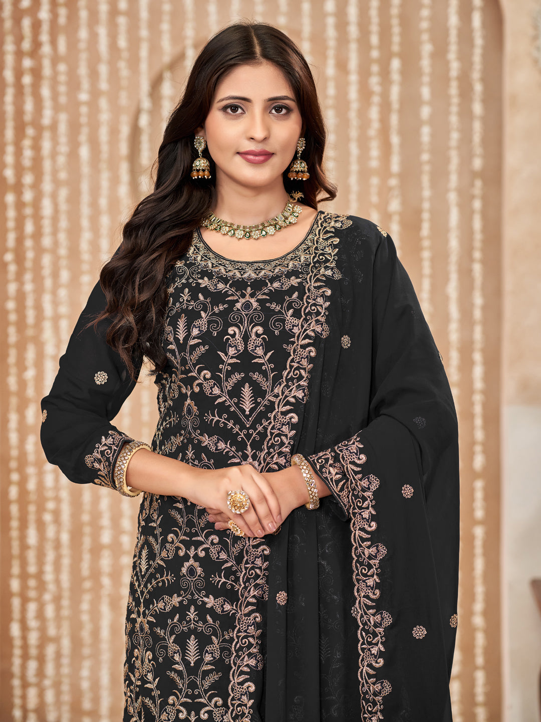 Elegant Black Designer Party Wear Semi Stitched Pant Suit with Exquisite Embroidery - Perfect for Weddings, Evening Events & Special Occasions