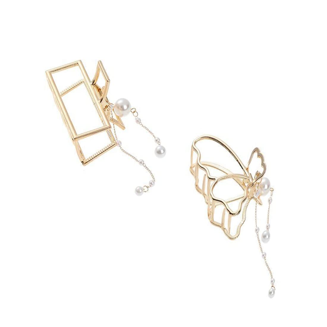 DENICRAAS 2 Pack Large Butterfly Metal Hair Claw Clips - Non Slip Gold Hair Clamps for Thick Hair, Fashion Hair Accessories for Women, Perfect for Updos, Ponytails & Everyday Styling
