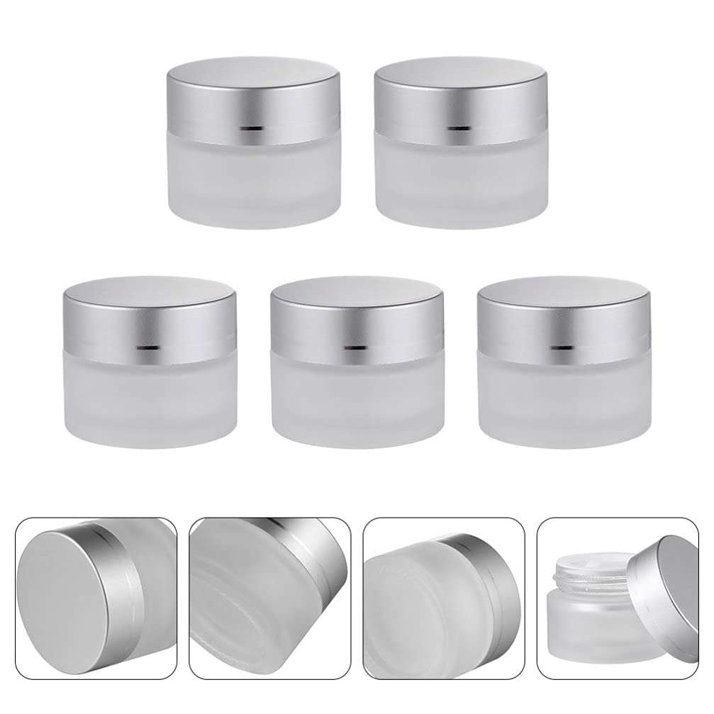 Lurrose 5-Piece Round Glass Cosmetic Jars with Lids - Clear Makeup Sample Containers for Creams, Lotions & Travel (White) - Perfect for DIY Beauty Products, Skincare Samples & Mini Travel Bottles