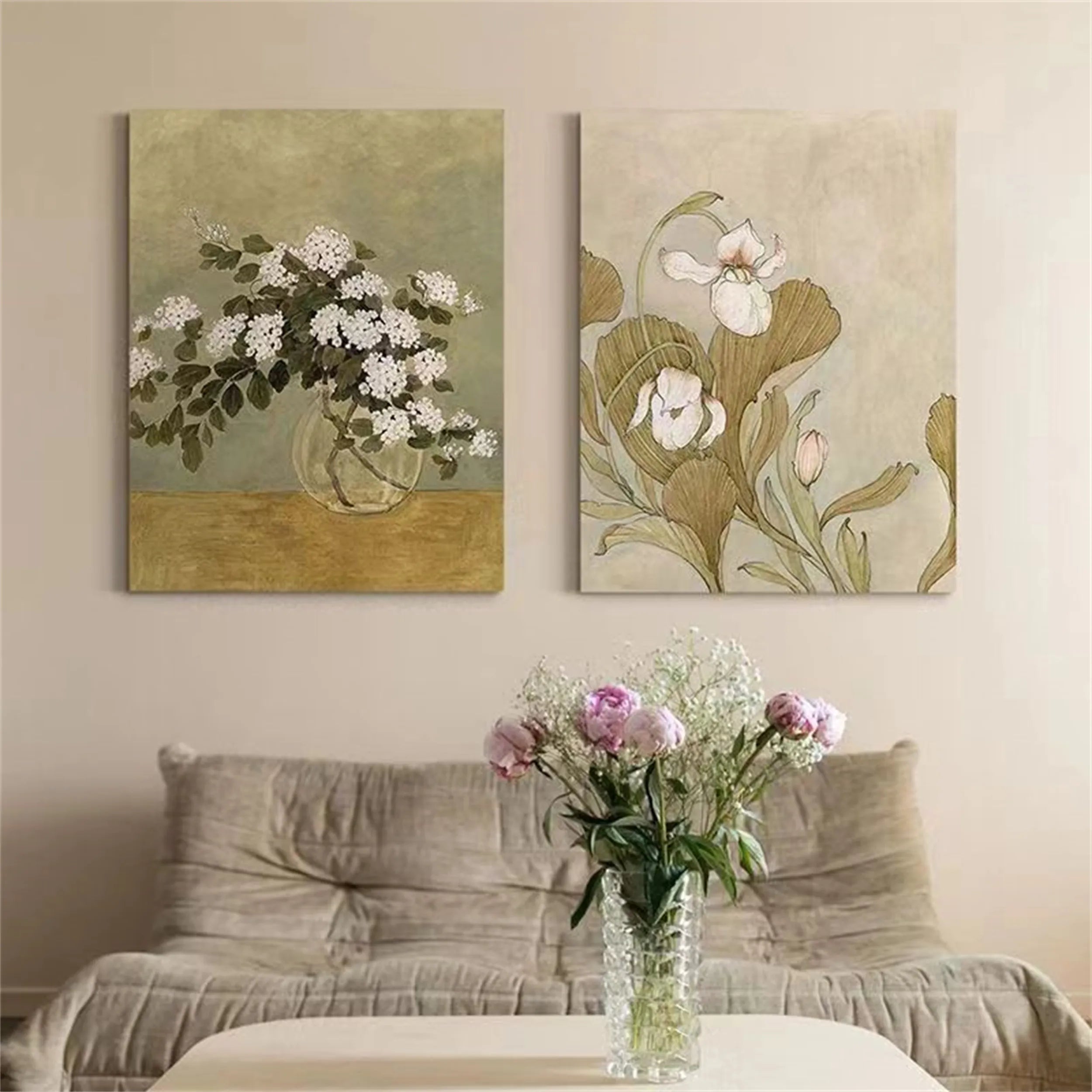 Beautiful Flower and Tree Painting Set of 2 - Wall Art Decor for Living Room, Bedroom & Office | #FT066