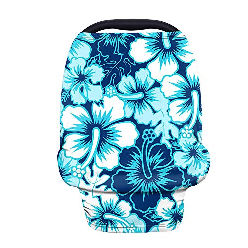 TOADDMOS Hawaiian Style Blue Hibiscus Flretchy Baby Car Seat Cover for Girls - Multi-Use Nursing Cover, Car Seat Canopy, Shopping Cart & Stroller Cover | Perfect for Breastfeeding, Travel & Outdoor Activities