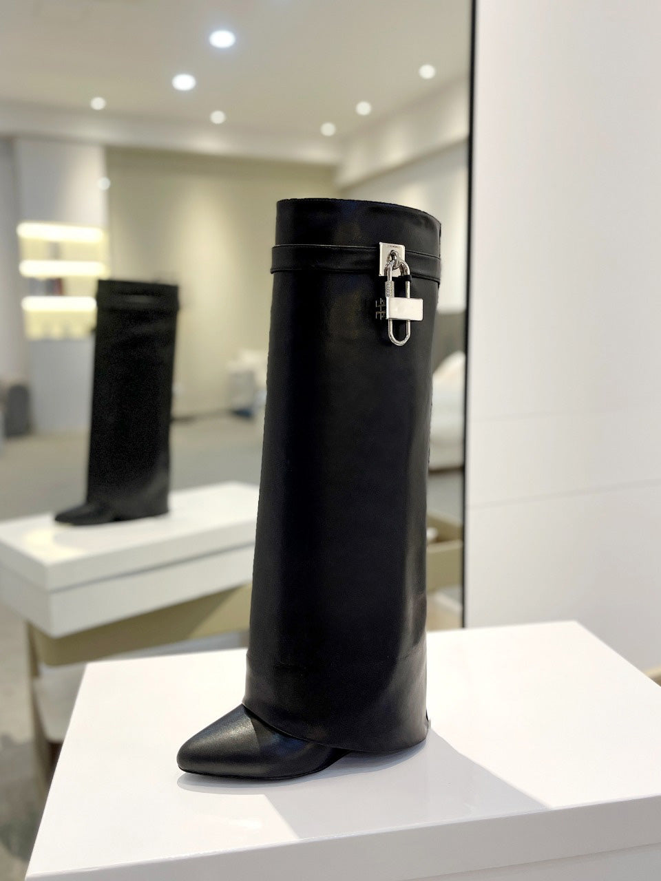 Stylish Women's Long Silver Boots with Lock Detail - Perfect for Winter Fashion & Outdoor Adventures