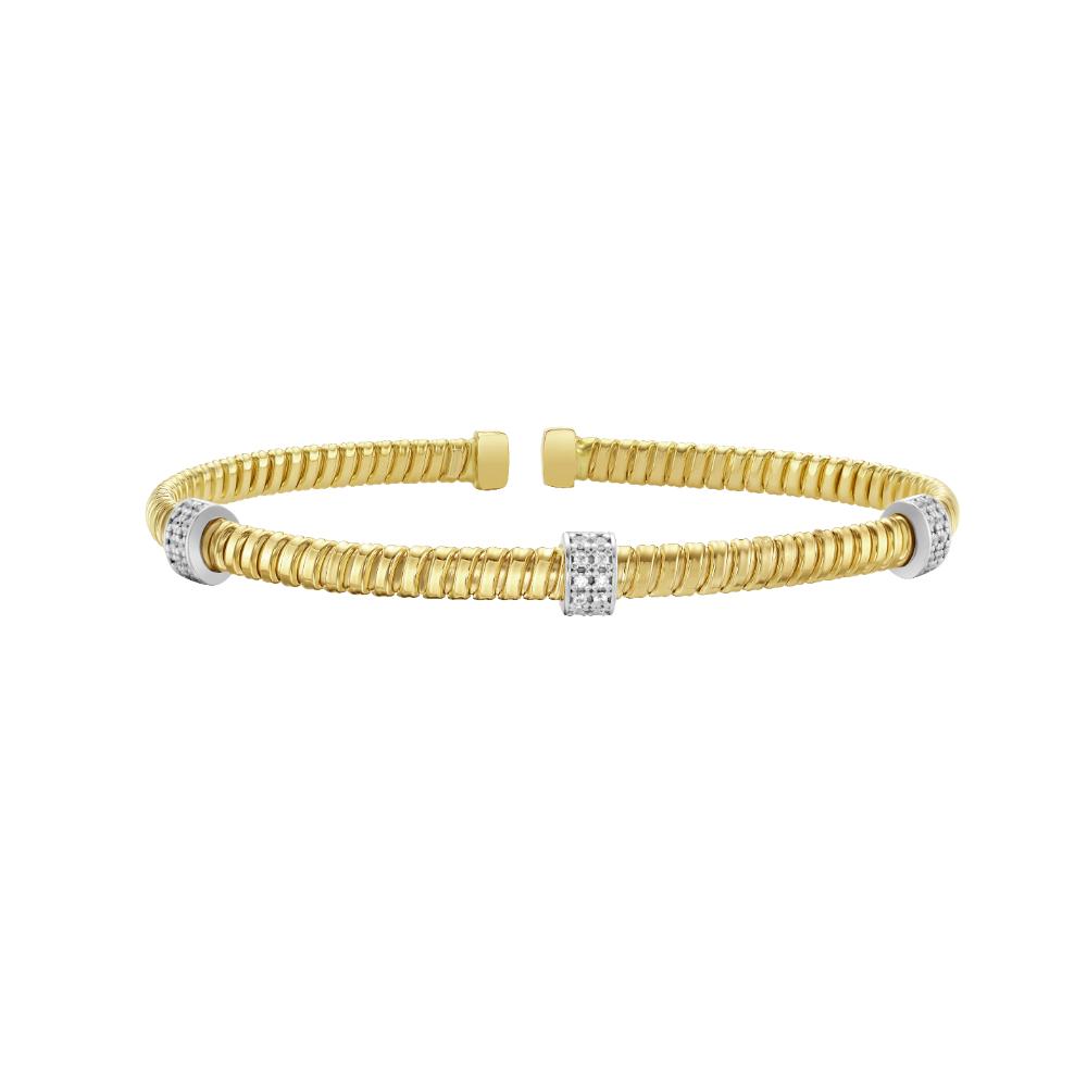 14K Gold Diamond Triple Station Tubogas Cuff Bracelet for Women - Elegant Luxury Jewelry Gift for Anniversary, Wedding & Special Occasions