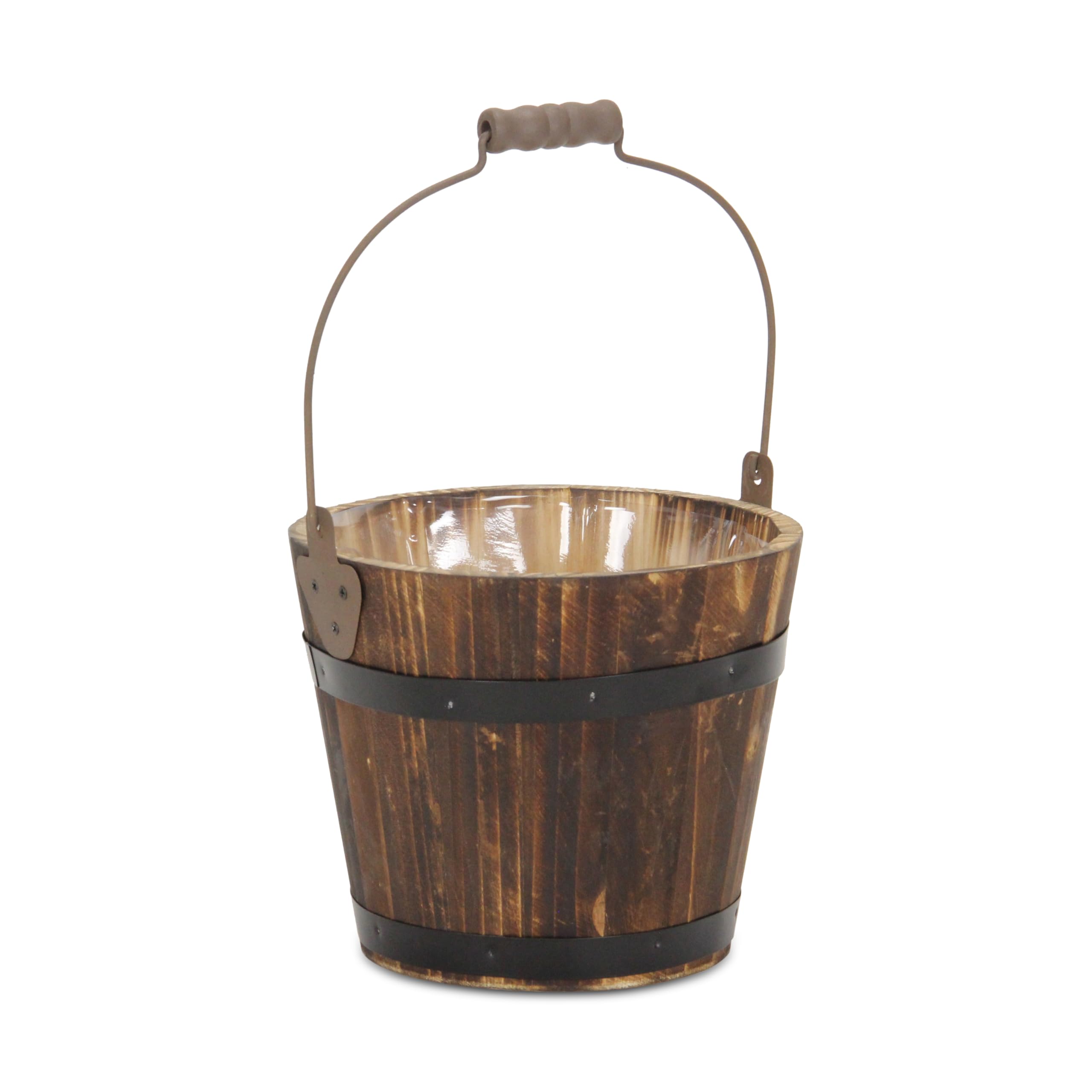 Cheung's FP-3767 Rustic Wooden Bucket with Handle - Home Decor, Farmhouse Style Storage & Organization for Bathroom, Kitchen, or Living Room