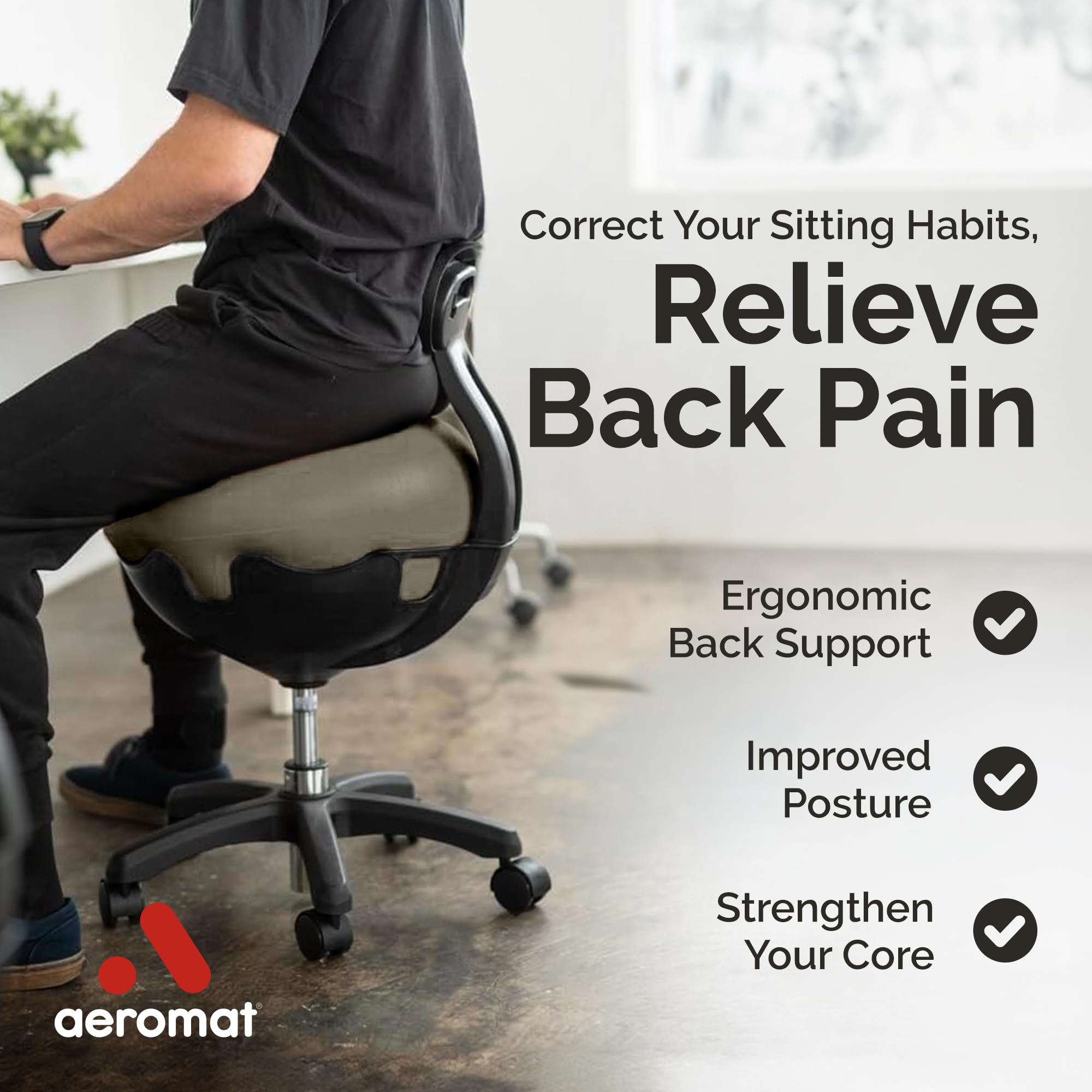 **Aeromat Red Yoga Ball Chair with Back Support - Adjustable Exercise Ball Chair for Office & Home, Ergonomic Balance Ball Chair for Adults - Perfect for Desk Work, Yoga, and Home Fitness**