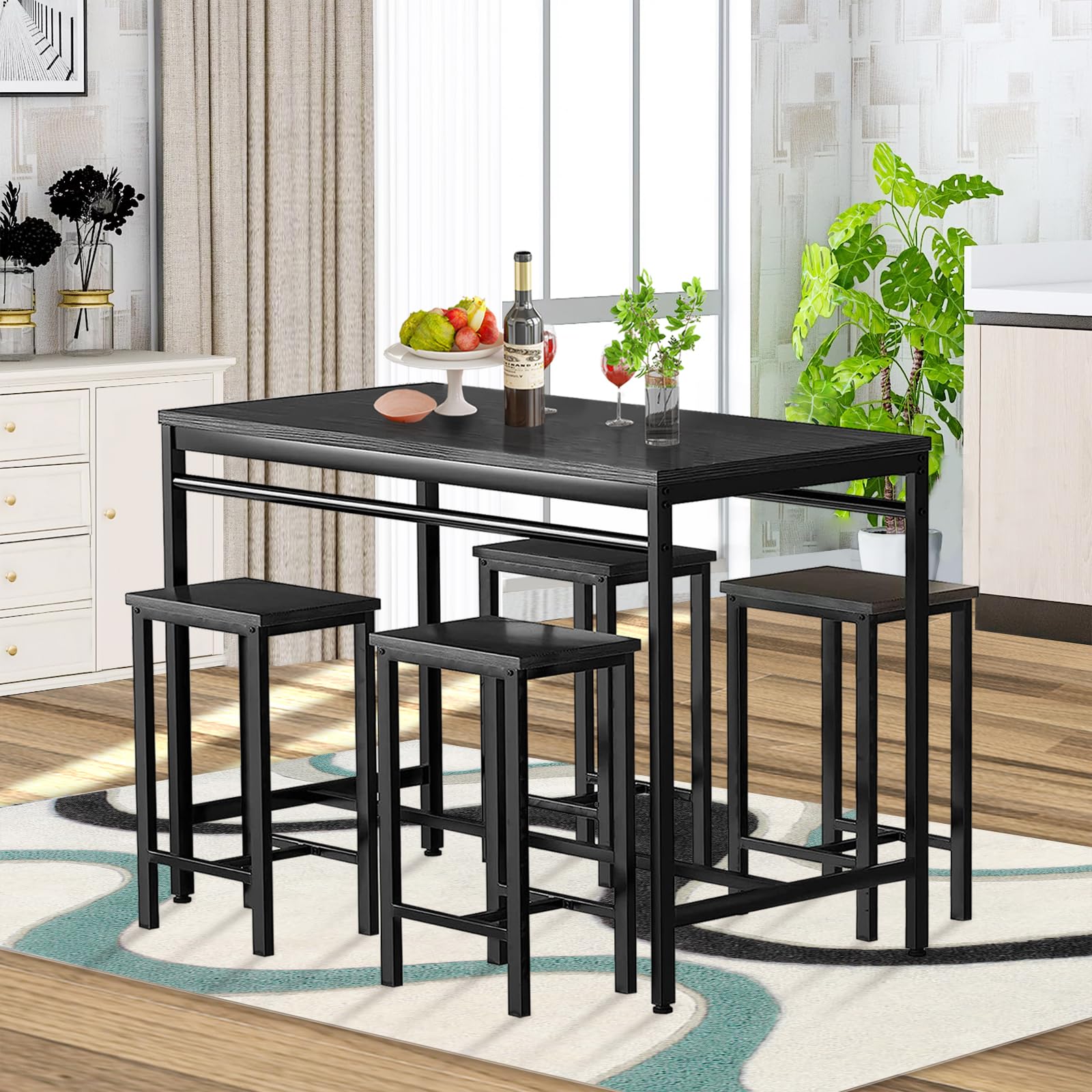 Recaceik 5-Piece Counter Height Dining Table Set with 4 Stools - Modern Kitchen Bar Table & Chairs for Breakfast Nook, Small Space Dining, Pubs & Home Decor - Perfect for Apartments, Condos & Compact Living Spaces