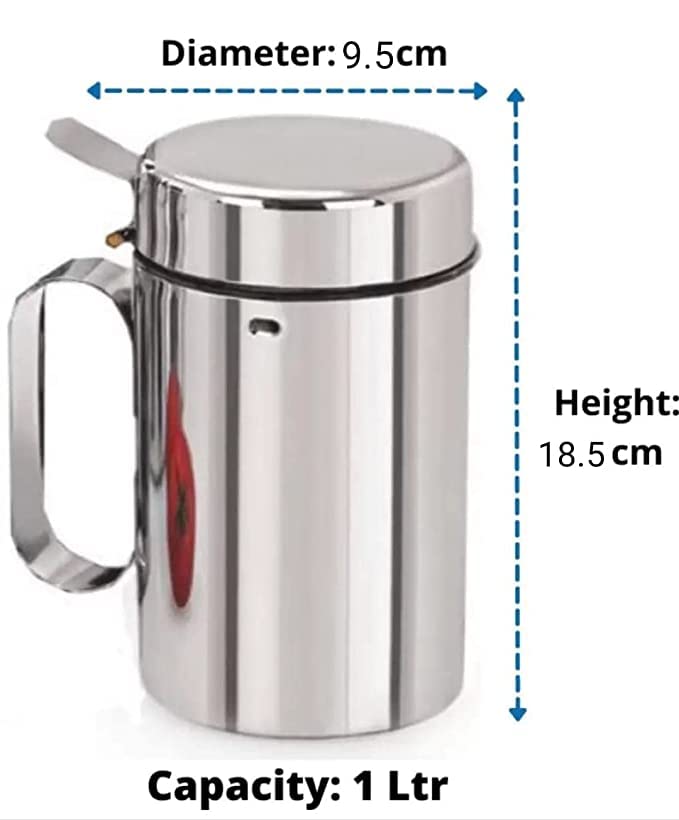 ATROCK® 1 Liter (1000ml) Stainless Steel Kitchen Oil Dispenser Bottle with Handle - Durable & Leak-Proof Cooking Oil Container for Salad Dressing, Frying, Baking - Pack of 1 (Silver)