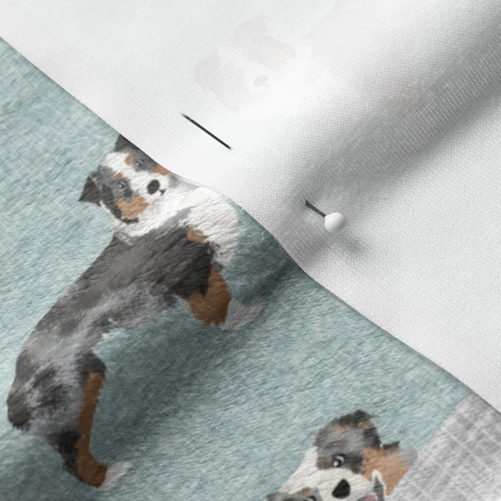 Australian Pet Quilt Fabric - Blue Floral Shepherd Dog Print on Soft Minky Fabric by The Yard for Sewing Baby Blankets & Quilt Backing | Perfect for DIY Plush Toys, Nursery Decor & Cozy Home Projects