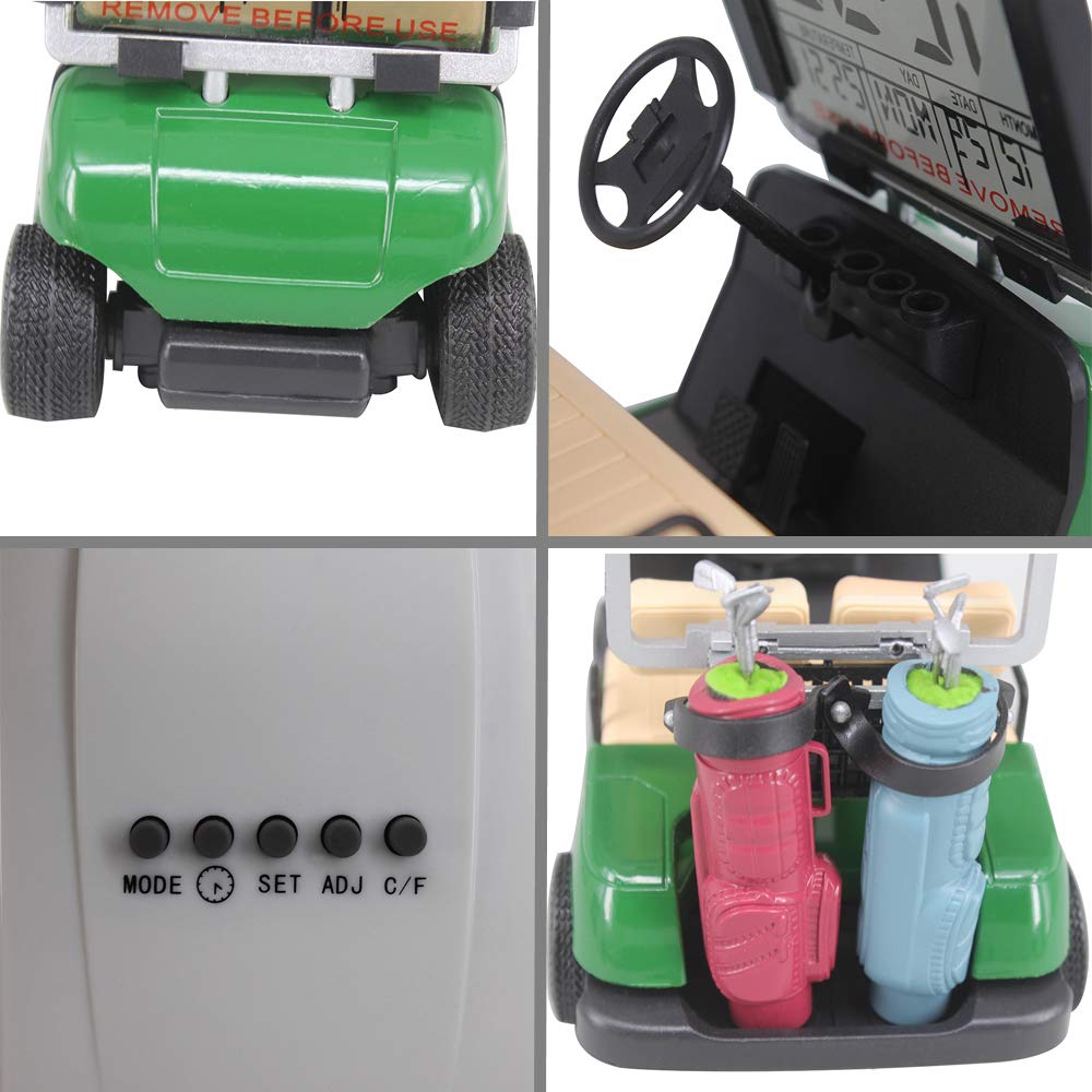Newest LCD Display Mini Golf Cart Clock - Perfect Gift for Golf Lovers, Race Souvenir & Novelty Golf Accessories (Green) | Great for Office Desk, Man Cave Decor & Golf Tournament Prizes