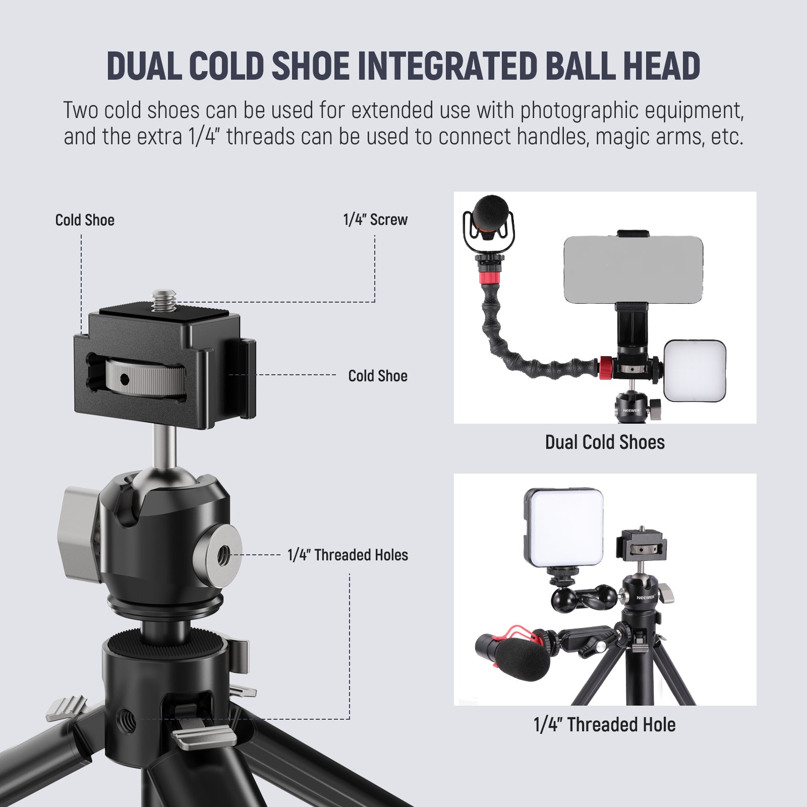 NEEWER TP32 Compact Aluminum Alloy Desktop Mini Tripod Stand for DSLR Camera, Smartphone, Webcam - Perfect for Vlogging, Live Streaming & Photography