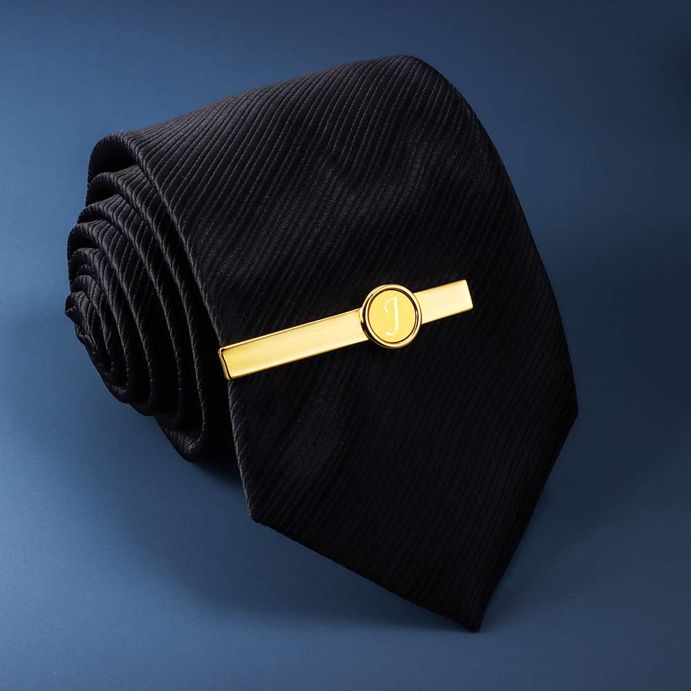 HAWSON 2 Inch Gold Engraved Letter Tie Clips and Cufflinks Set for Men - A-Z Monogram Formal Business Wedding Gift Set - Perfect for Office, Prom, Graduation & Special Occasions