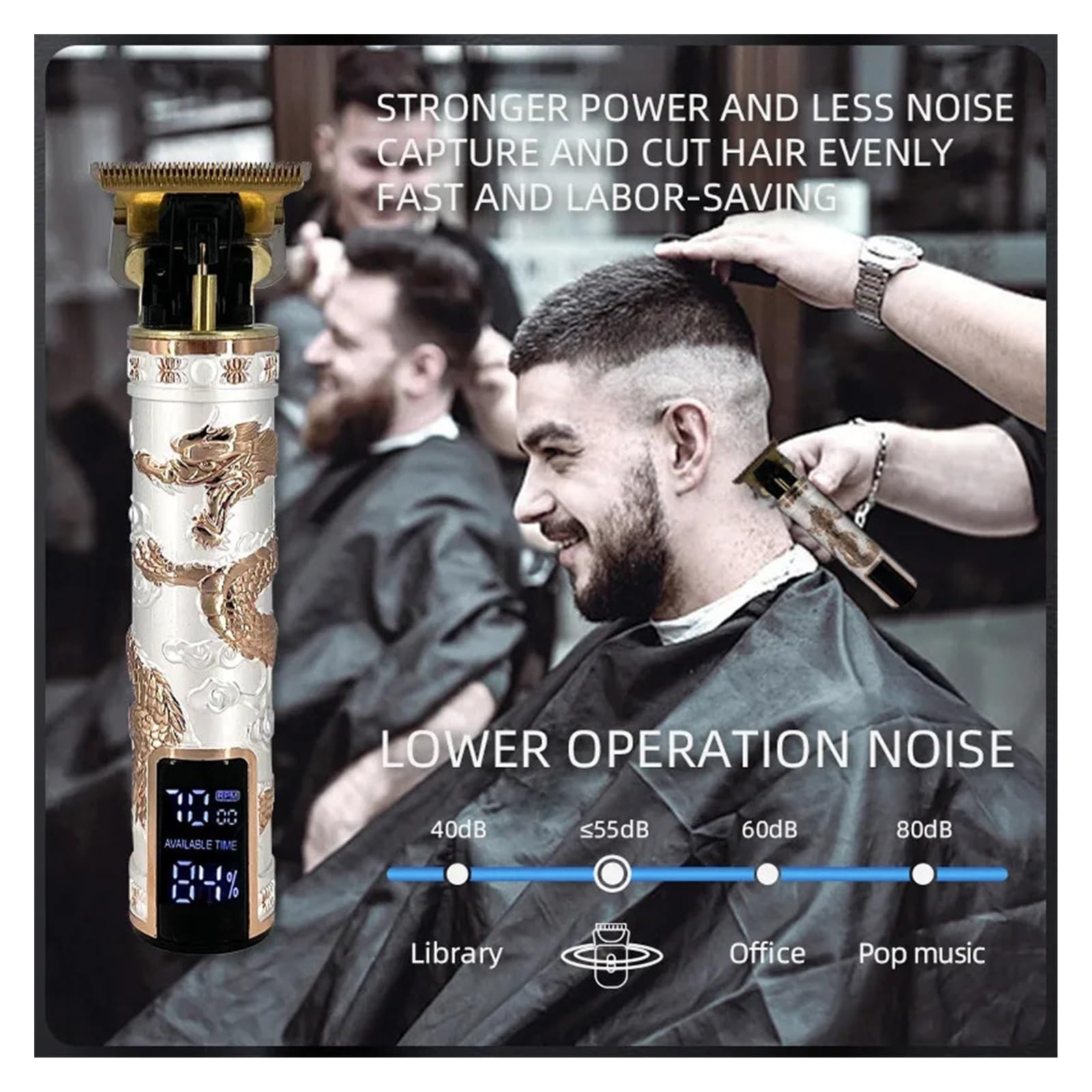 Professional LCD Digital Display Electric Hair Clipper with Oil Head - Barber & Home Use for Men's Grooming, Beard Trimming & Hair Styling (Platinum Panlong) - Perfect for Salon, Home & Travel Grooming Kit