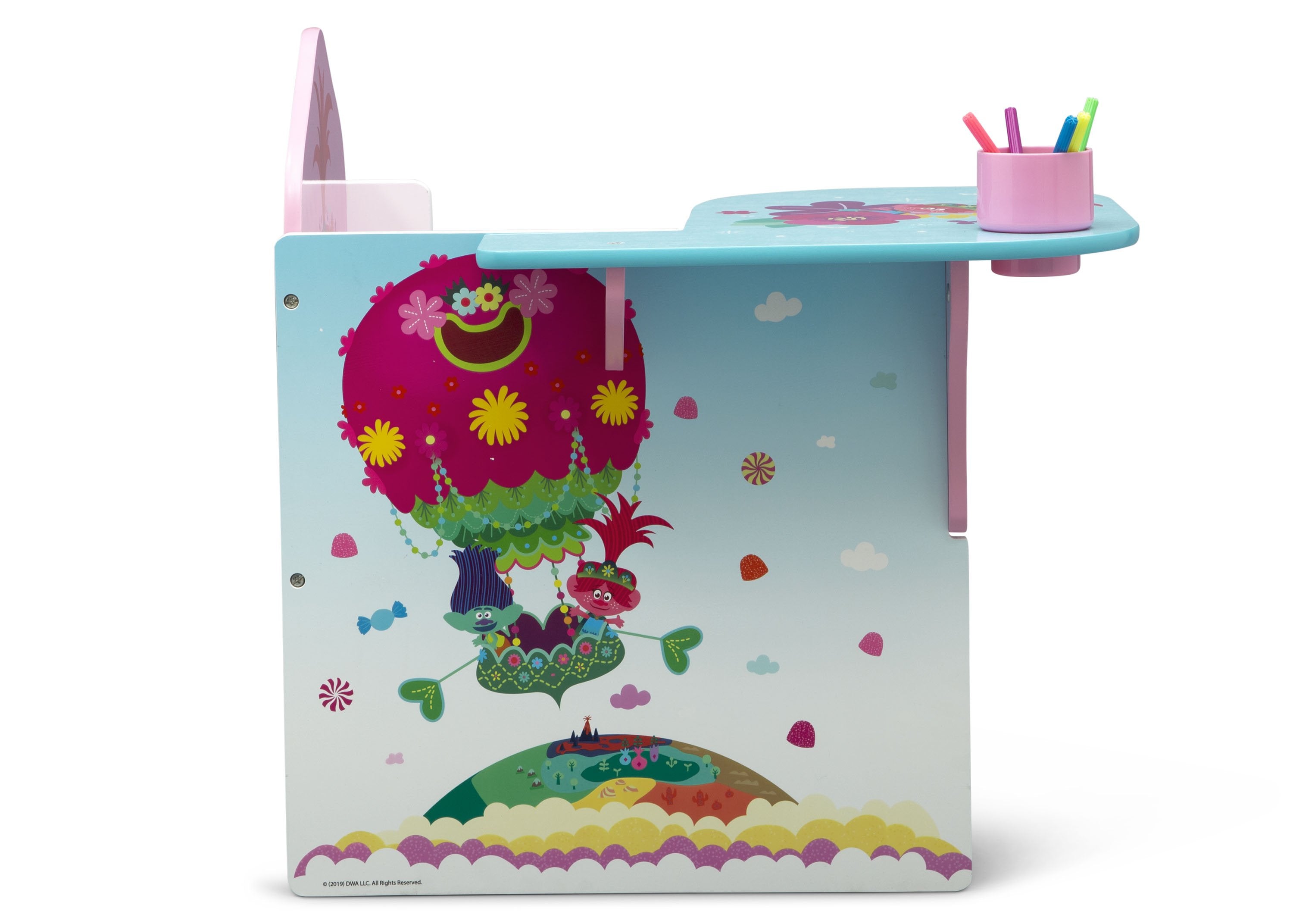 Trolls World Tour Kids Chair with Storage Desk - Portable Study Table for Children's Room, Playroom, and Classroom - Perfect for Reading, Drawing, and Homework