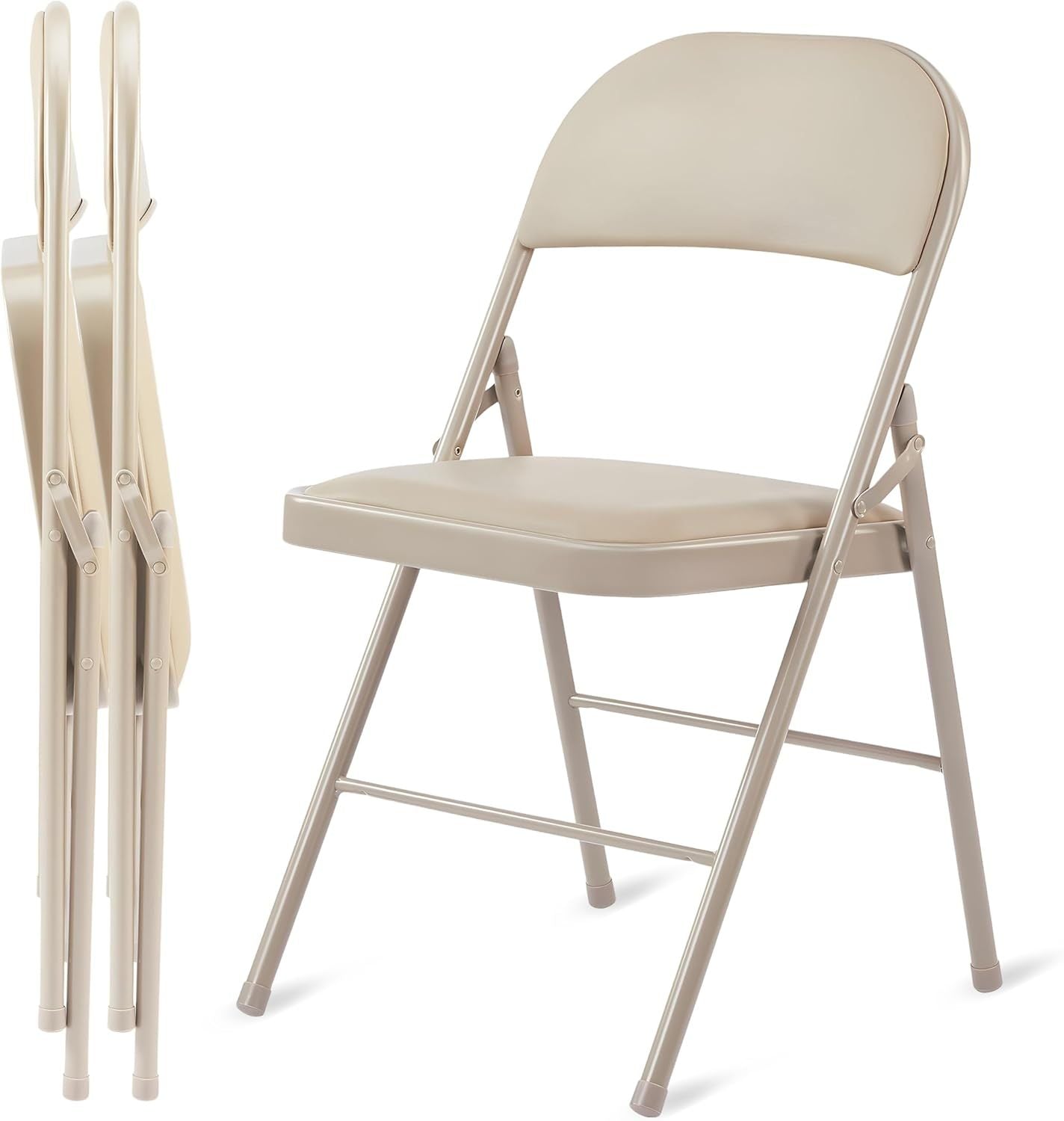 2 Pack Folding Chairs with Padded Leather Cushion Seats & Sturdy Metal Frame - Comfortable Foldable Portable Chairs for Indoor Outdoor Use - Perfect for Parties, Weddings, Camping, Picnics and Events