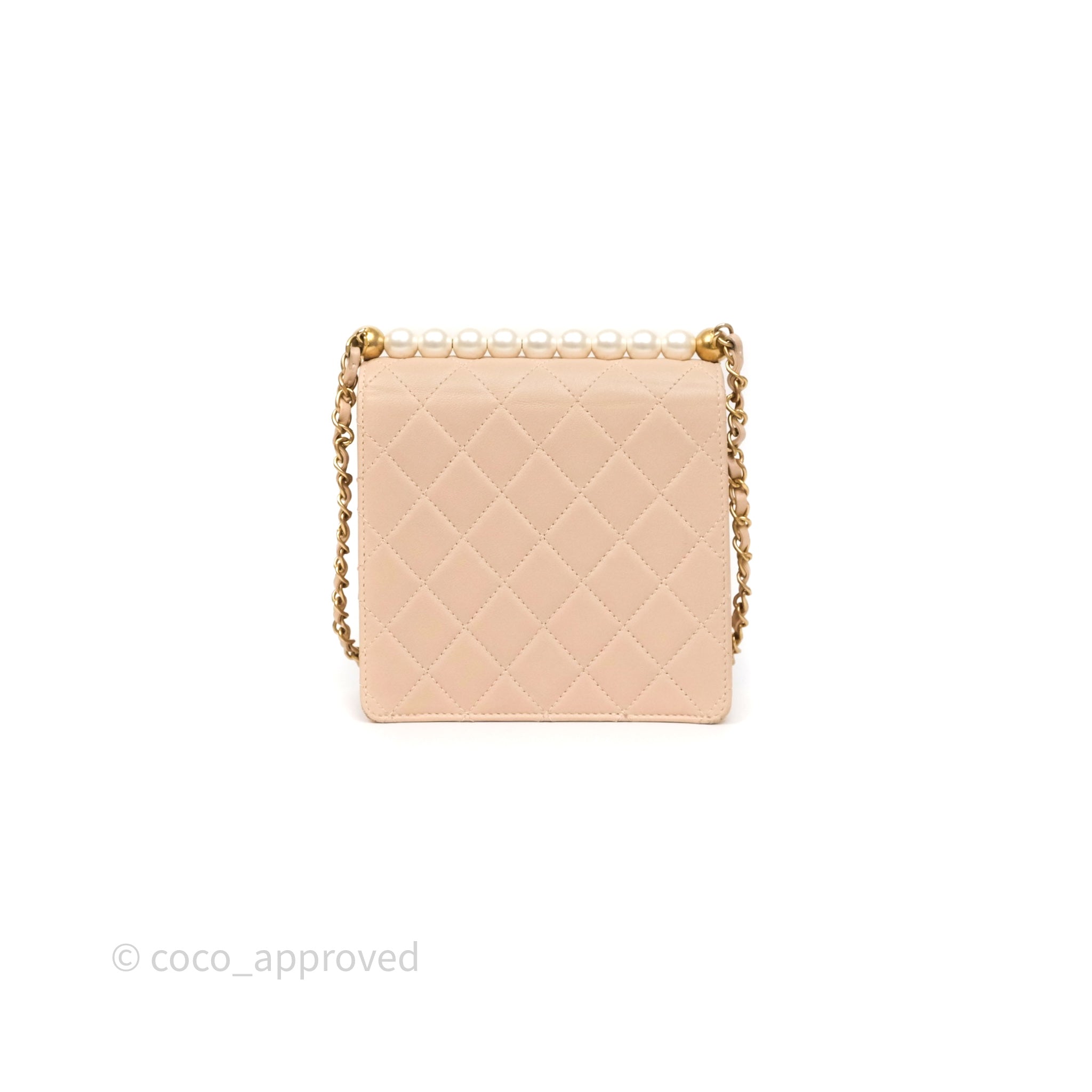 Chanel Classic Flap Bag Quilted Beige Pink Goatskin Leather with Pearl & Aged Gold Hardware - Luxury Crossbody Purse for Women, Perfect for Date Night & Special Occasions
