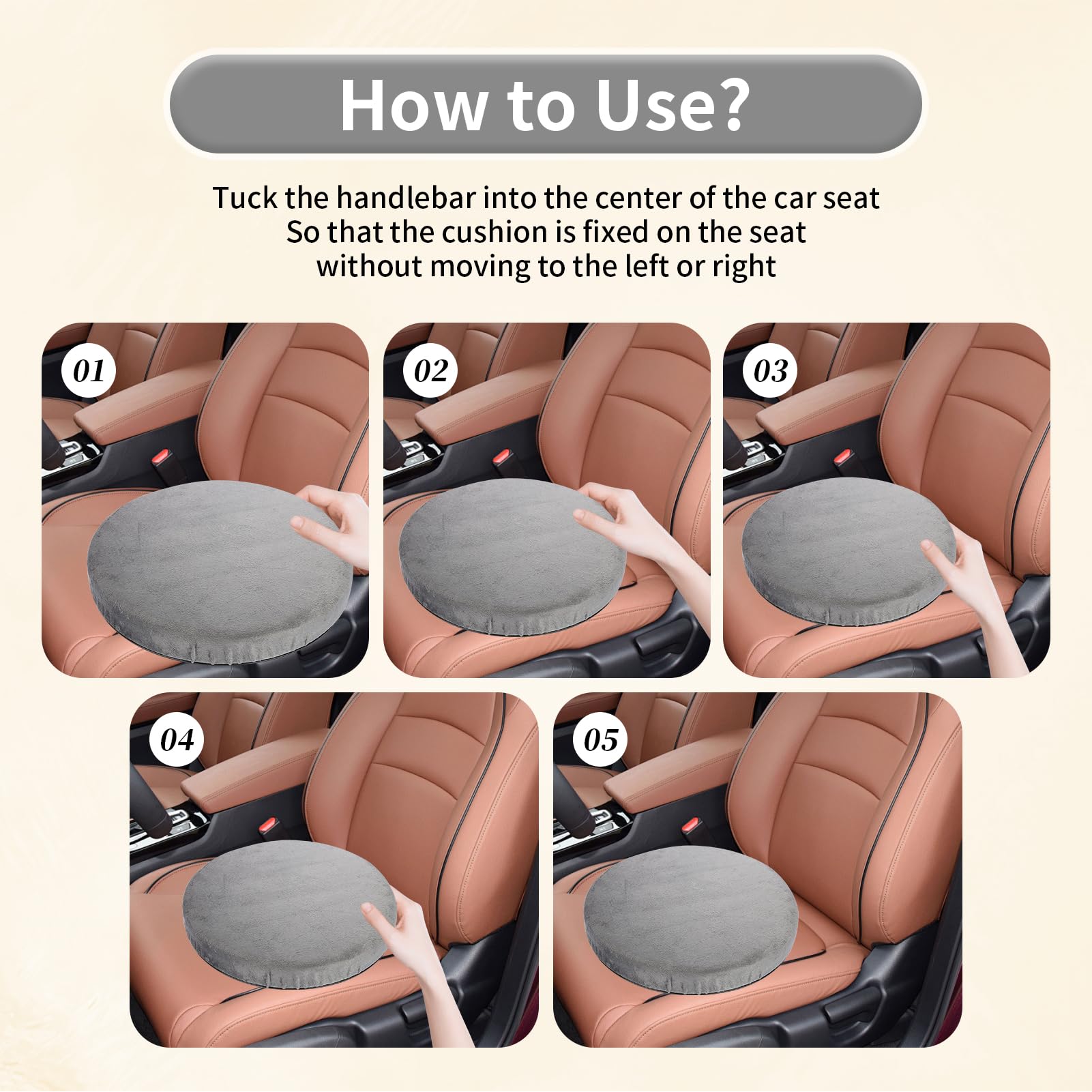 360 Degree Rotating Car Pillow - Large Swivel Chair Cushion with Hard Foam Core (15.35 Inch Diameter) for Office, Stool, Car Seat - Ergonomic Support for Long Sitting & Driving Comfort