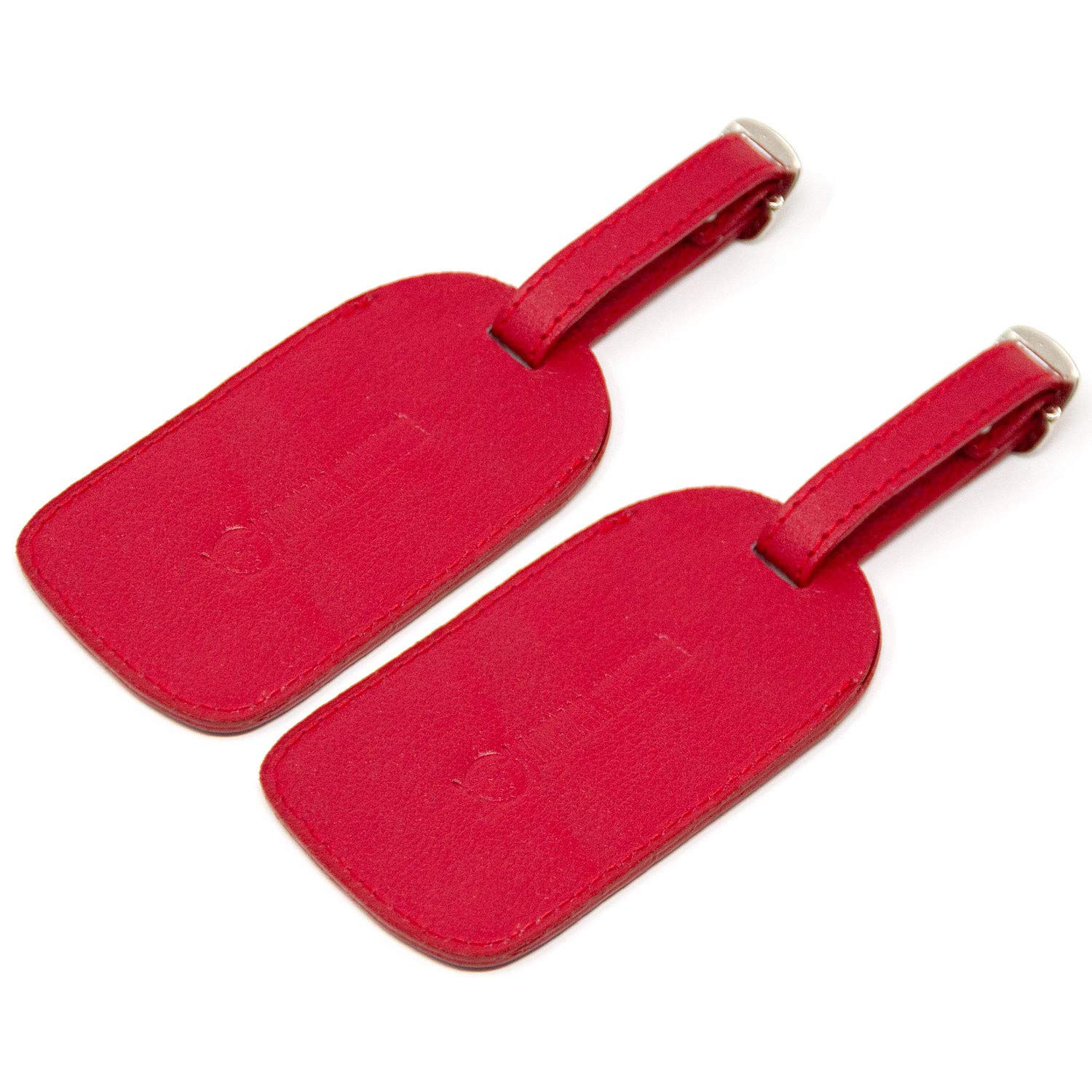Premium Genuine Leather Luggage Tags for Travel - Adjustable Strap, Address Card & Privacy Cover (Set of 2, Red) - Perfect for Suitcases, Backpacks & Carry-On Bags