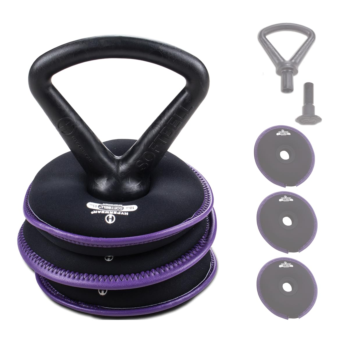 Hyperwear SoftBell Adjustable Kettlebell Set - Soft Vinyl-Coated Weight Plates with Rubber Base for Home Gym - Compatible with SoftBell Barbell & Dumbbell - Perfect for Strength Training, HIIT Workouts & CrossFit