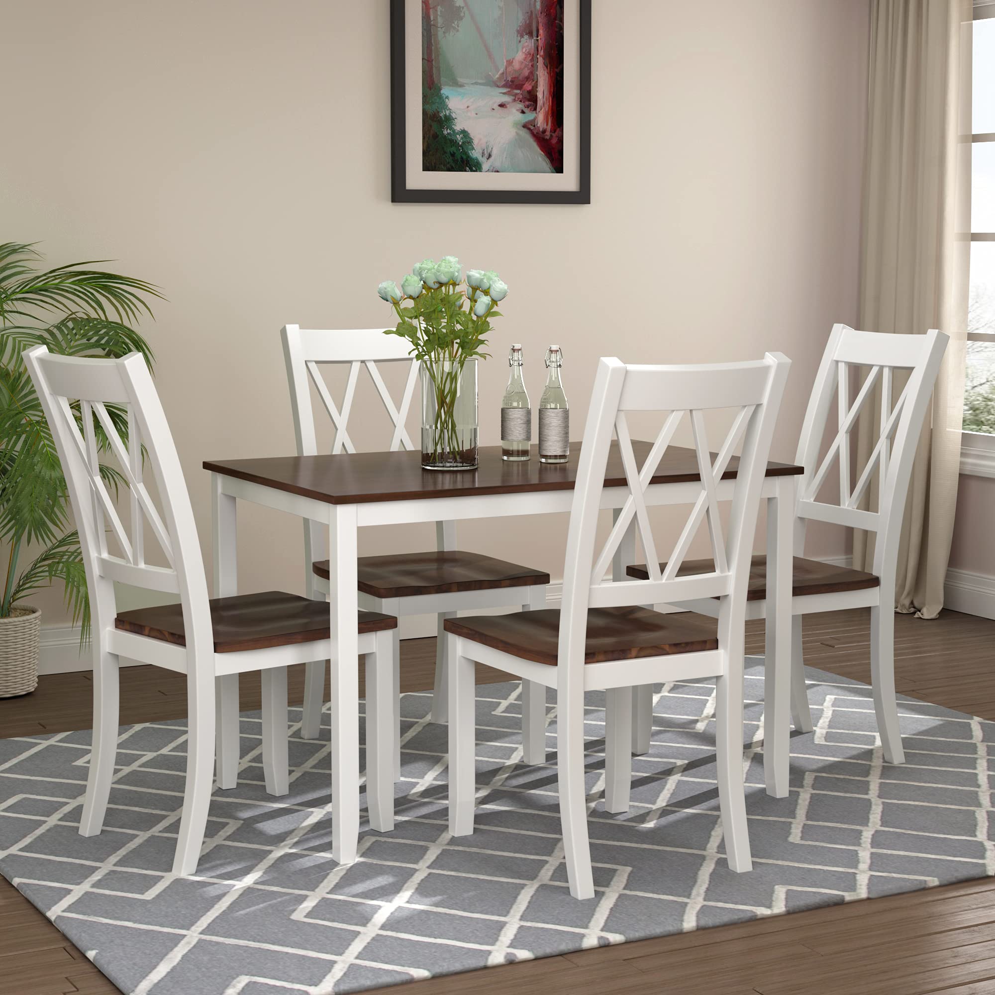 Bellemave 5-Piece Wooden Dining Table Set - Rustic Country Kitchen & Dining Room Furniture with Chairs - Perfect for Family Meals, Entertaining Guests & Small Space Dinettes (White)
