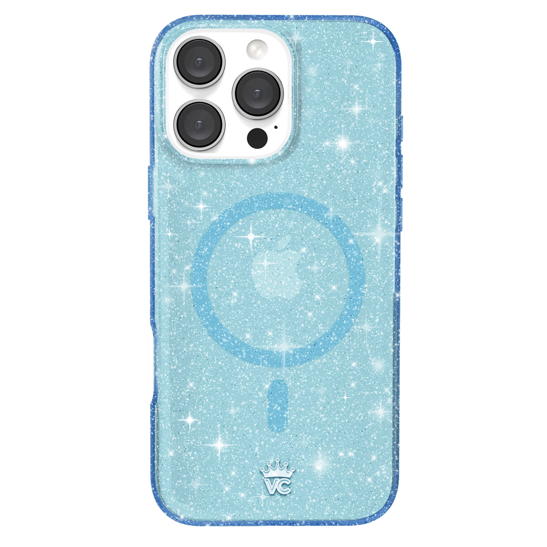 Blue Stardust Glitter iPhone Case - Shatterproof Protective Cover for iPhone 13/14/15 Pro Max - Sparkly Glitter Phone Case for Women Girls - Perfect for Parties, Travel & Everyday Use