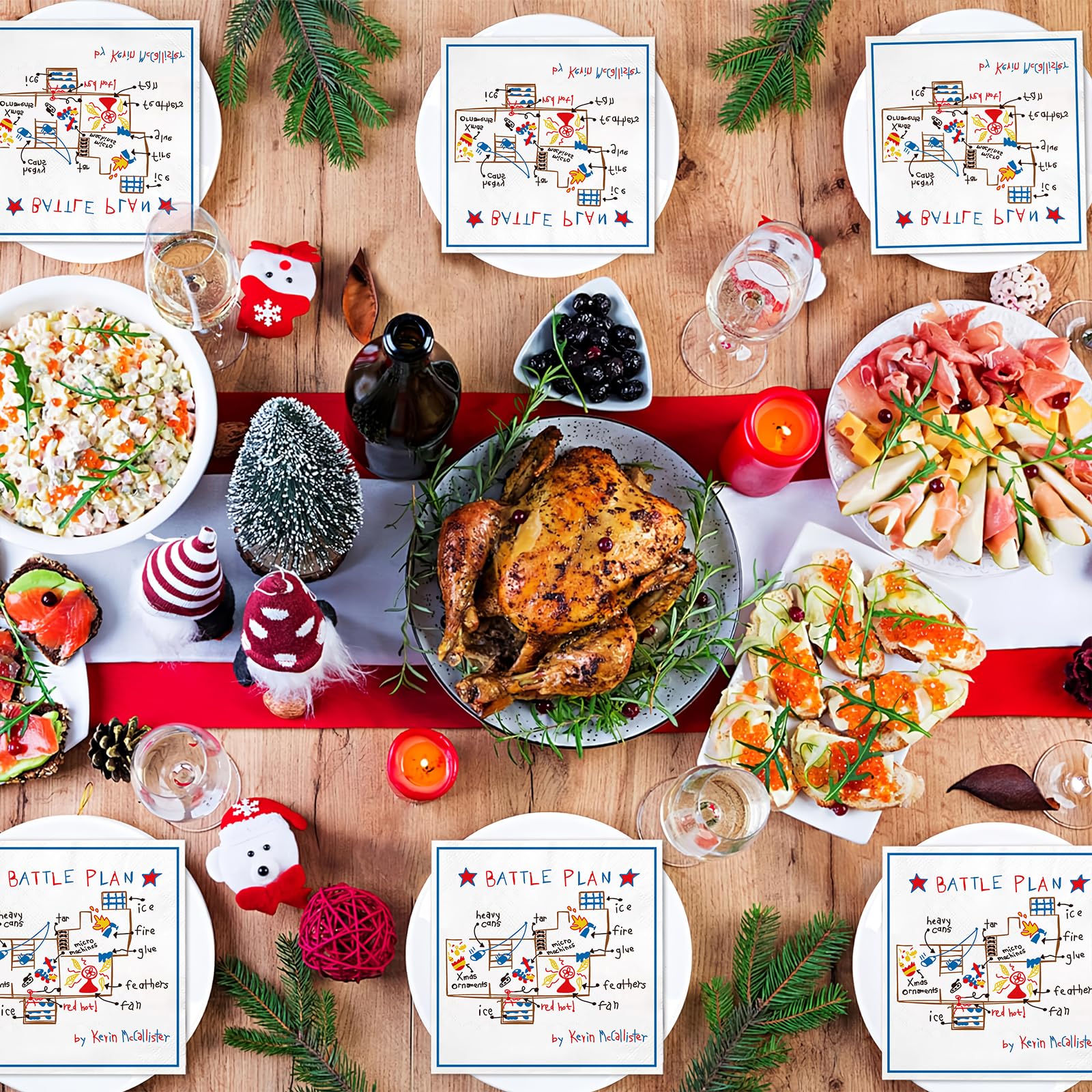 50 Pack Home Alone Christmas Cocktail Napkins - 3-Ply 5x5 Inch Funny Beverage Paper Napkins for Holiday Parties, Festive Table Decorations & Home Alone Merch Gifts | Perfect for Christmas Celebrations, Office Parties & Cozy Family Dinners