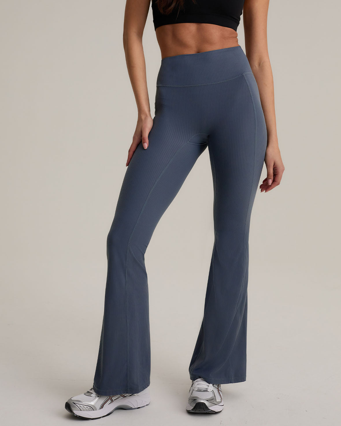 SoftSculpt Rib Flared Leggings for Women - High Waist Stretchy Yoga Pants in Charcoal Gray - Perfect for Yoga, Pilates & Casual Wear