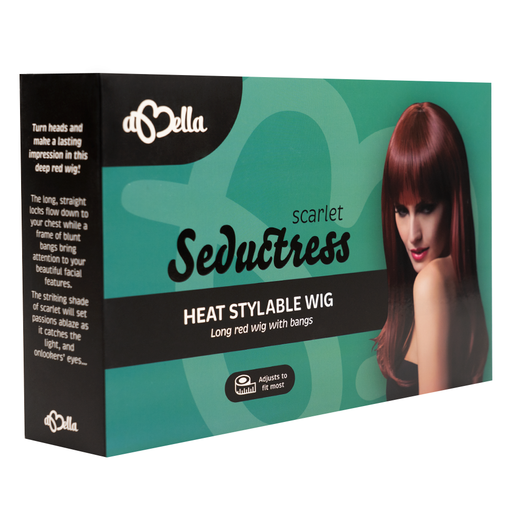 Abell'a Scarlet Seductress 55cm Wavy Synthetic Wig With Bangs - Long Curly Cosplay Wig for Halloween, Parties & Costume Events