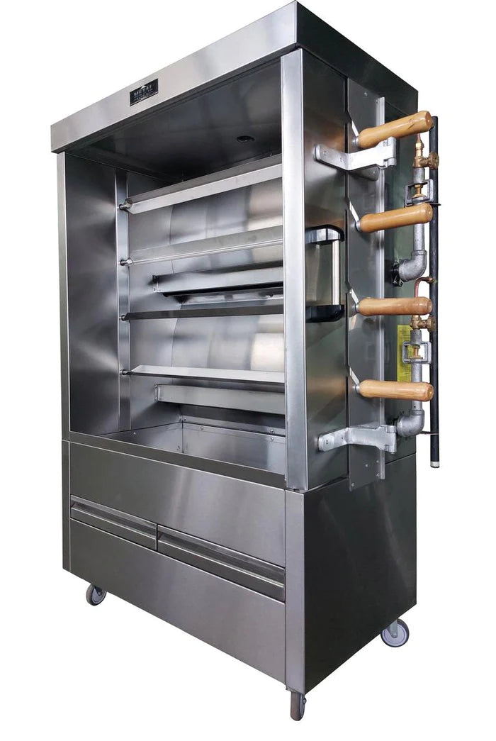 AMTPO Commercial Gas Chicken Rotisserie Grill - Heavy Duty Stainless Steel, 20 Chickens Capacity (FRG4VE) - Perfect for Restaurants, Catering & Outdoor BBQ Parties