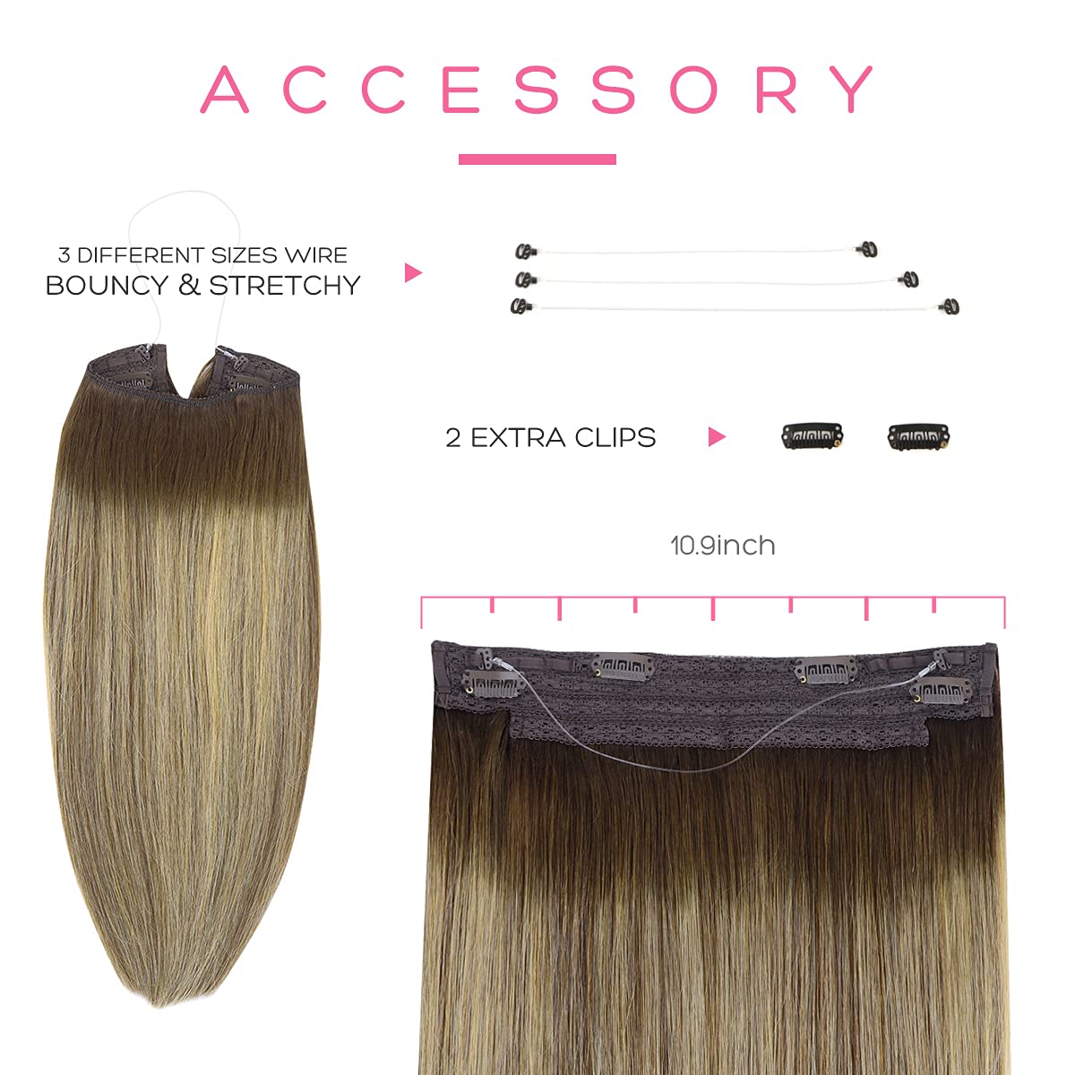Marat 20-Inch Wire Hair Extensions – 110g Balayage Chocolate Brown to Honey Blonde Remy Human Hair with Invisible Fish Line | Real Human Hair Extensions for Everyday Wear, Parties & Special Occasions