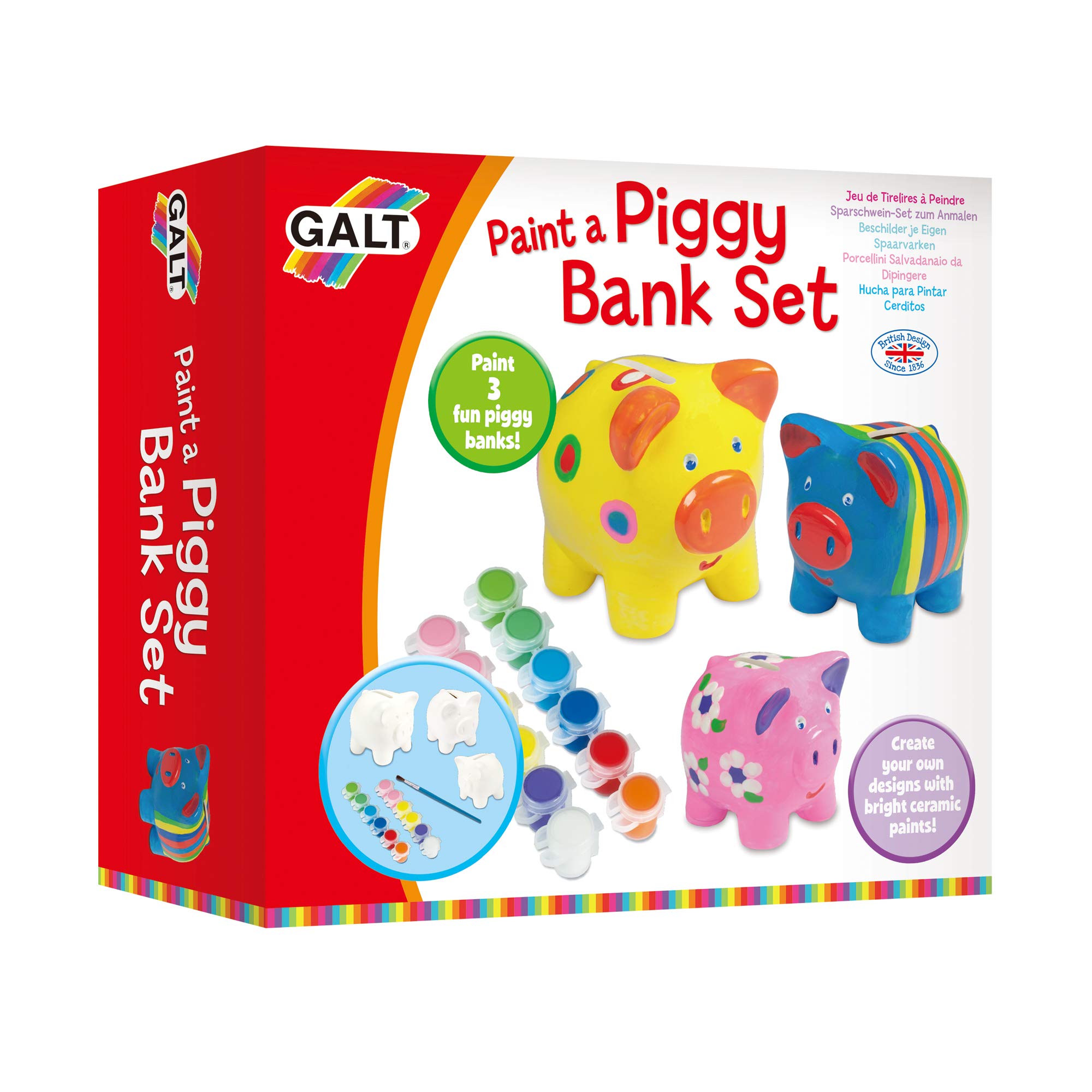 Galt Toys Paint A Piggy Bank Set - DIY Ceramic Piggy Bank Kit for Kids, Fun Arts & Crafts Activity for Children - Perfect for Birthday Gifts & Creative Playtime