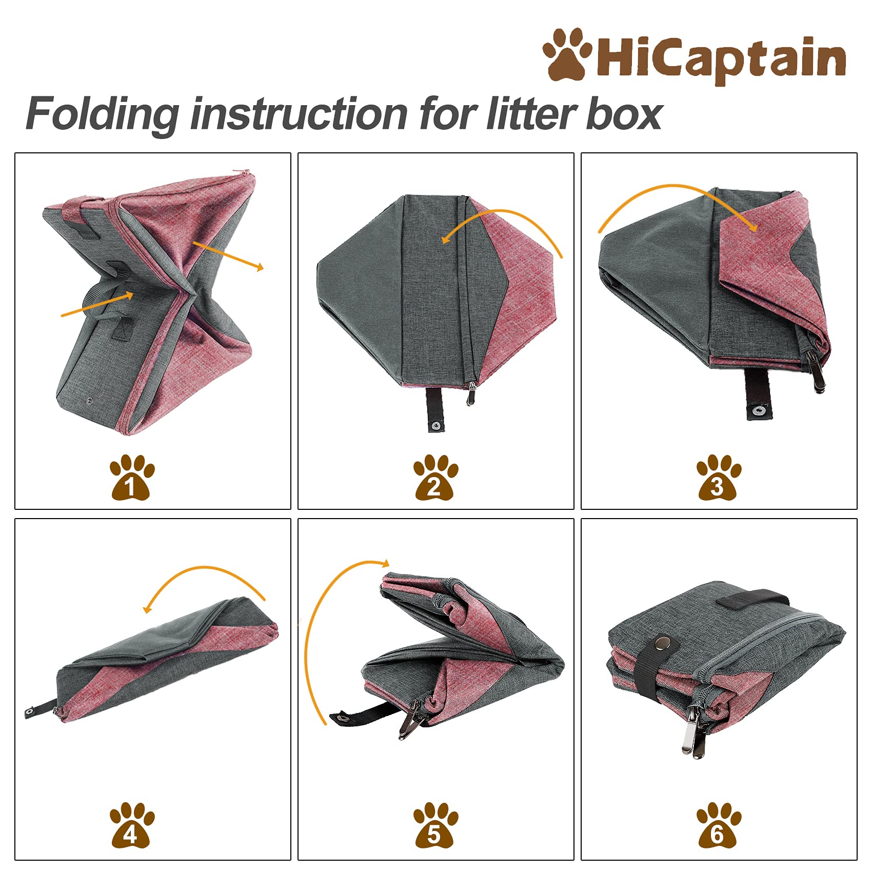 HiCaptain Portable Cat Litter Box with Lid & Handle - Collapsible Travel Litter Carrier for Cats (Medium, Pink/Gray) | Perfect for Road Trips, Camping & Vet Visits