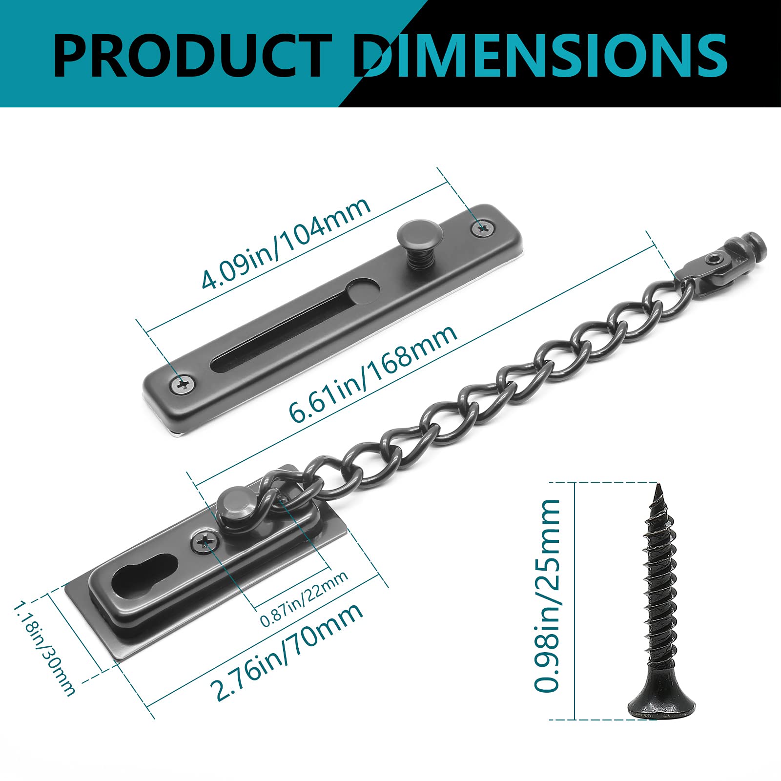 2 Pack Stainless Steel Door Chain Lock with Spring - Anti-Theft Security Chain Guard for Doors & Windows - Home Security Protection for Apartments, Hotels & Offices