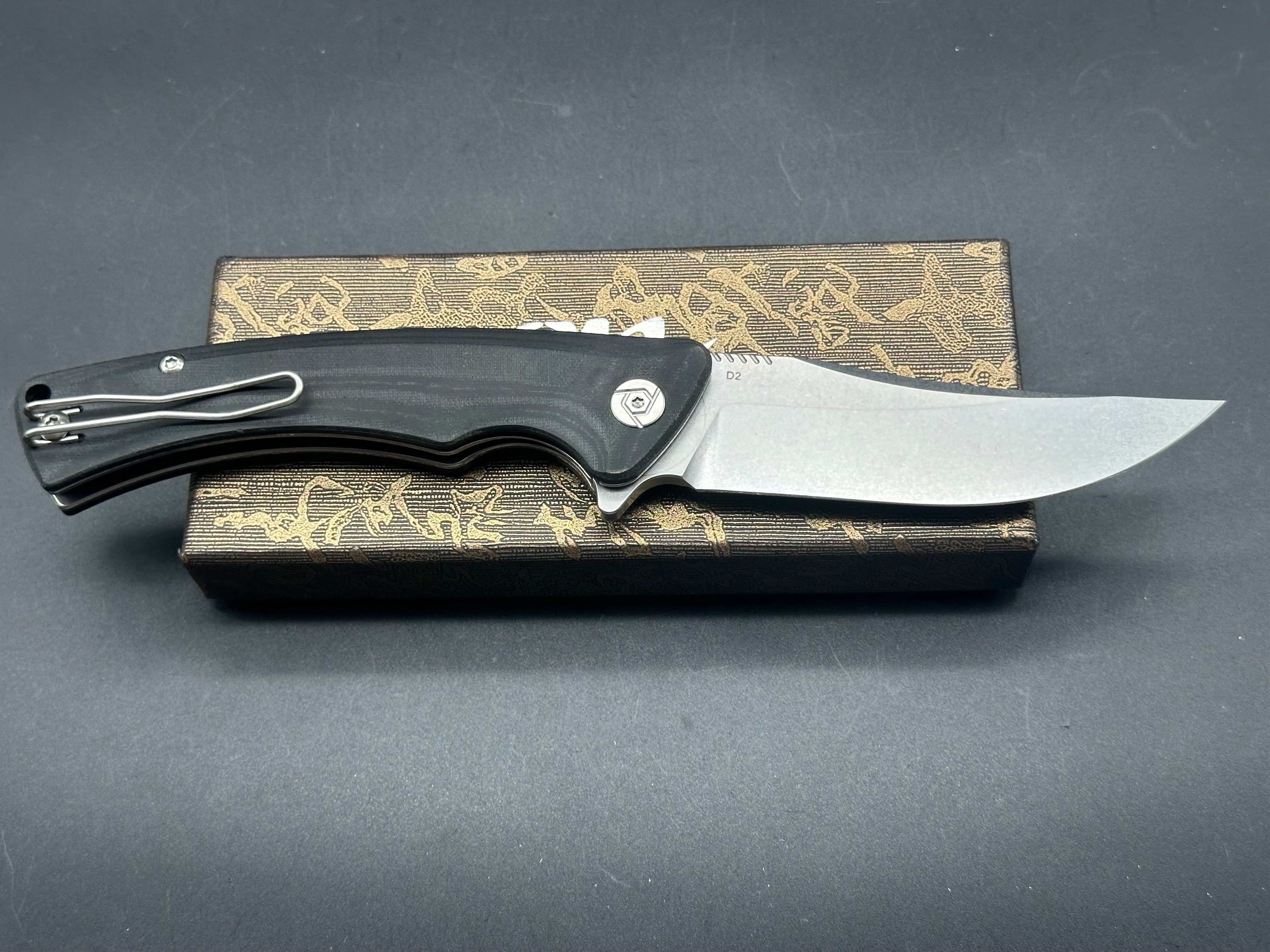 CH KNIVES Premium Folding Pocket Knife - D2 Steel Blade, Black Micarta Handle - EDC, Camping, Hiking & Outdoor Survival Tool