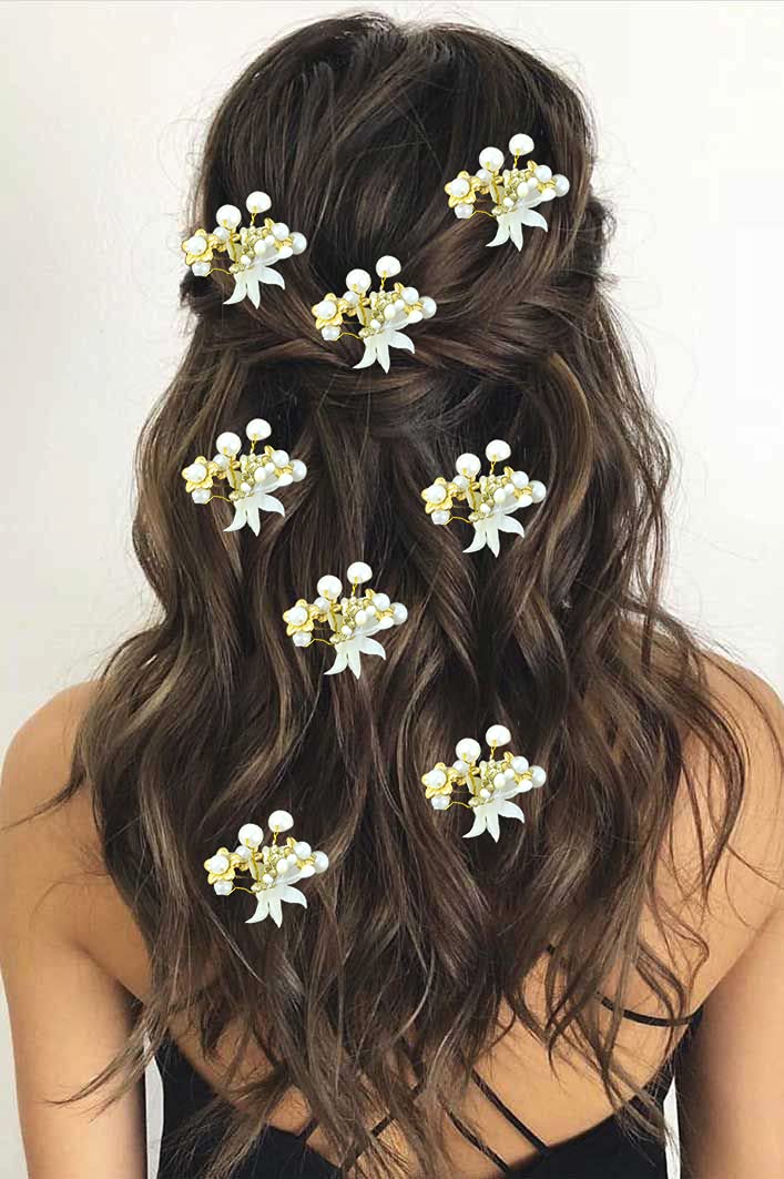 Elegant Pearl Hair Pins for Women - Wedding & Anniversary Hair Accessories (Pack of 8, White) | Perfect for Bridal Hairstyles, Prom, and Special Occasions