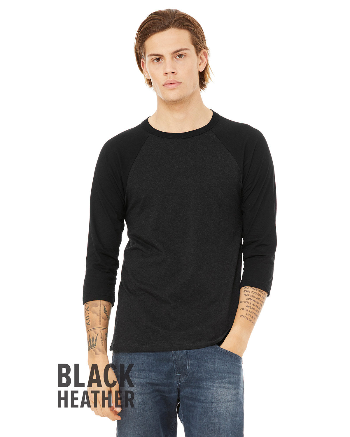 Bella + Canvas 3200 Unisex 3/4 Sleeve Baseball Tee - Soft Cotton Jersey Short Sleeve Shirt for Men & Women - Perfect for Casual Wear, Sports & Team Uniforms