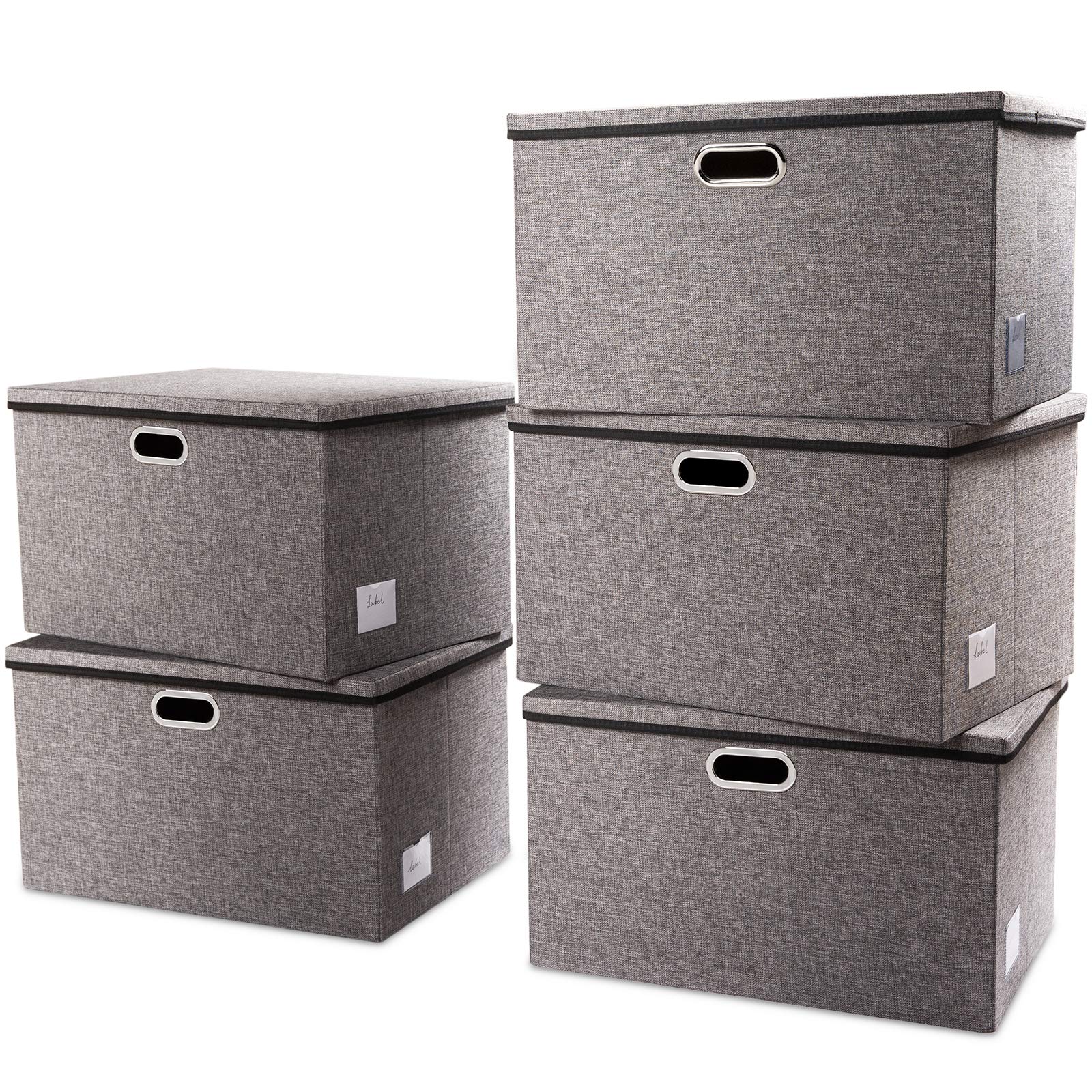 PRANDOM Extra Large Collapsible Storage Bins with Lids [5-Pack] - Foldable Fabric Storage Baskets & Organizer Containers for Bedroom, Closet, Office, Nursery - Space-Saving Home Organization Solution (22.8x15.75x13.8 Inches) - Perfect for Seasonal Storage, Toy Organization & Clothes Sorting